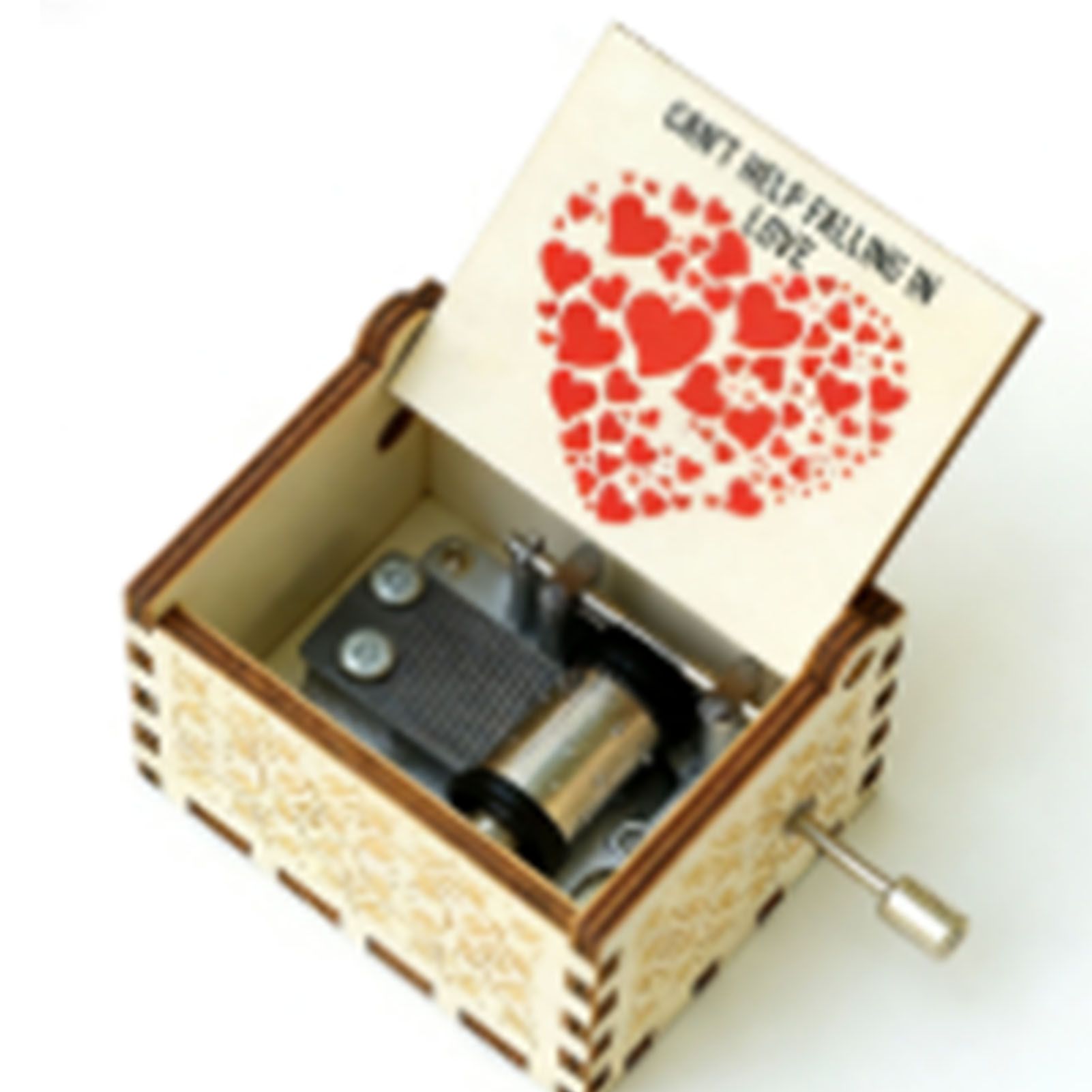 Wood Music Box Antique Engraved Hand Cranked Romantic Mini Musical Box for view 8