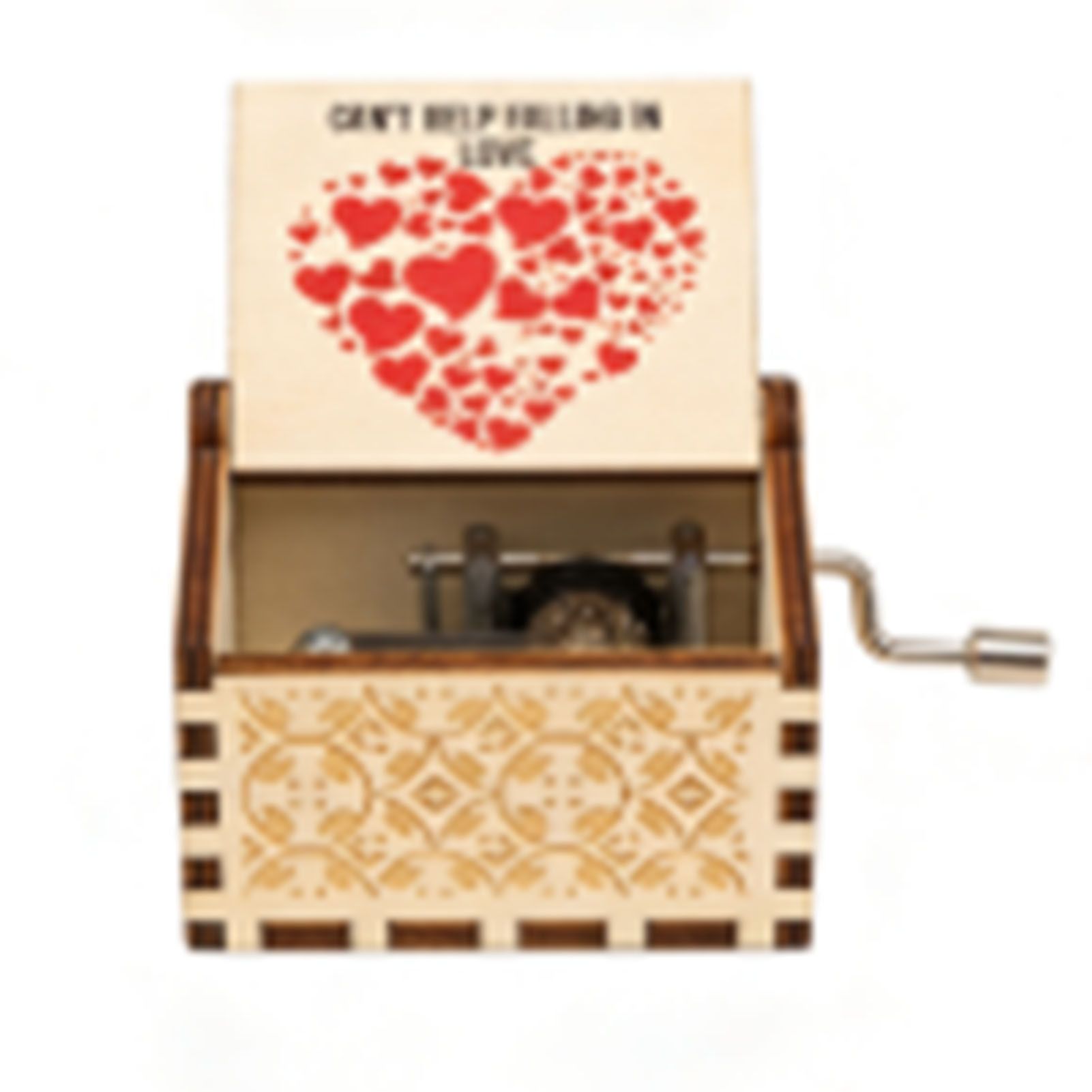 Wood Music Box Antique Engraved Hand Cranked Romantic Mini Musical Box for view 9