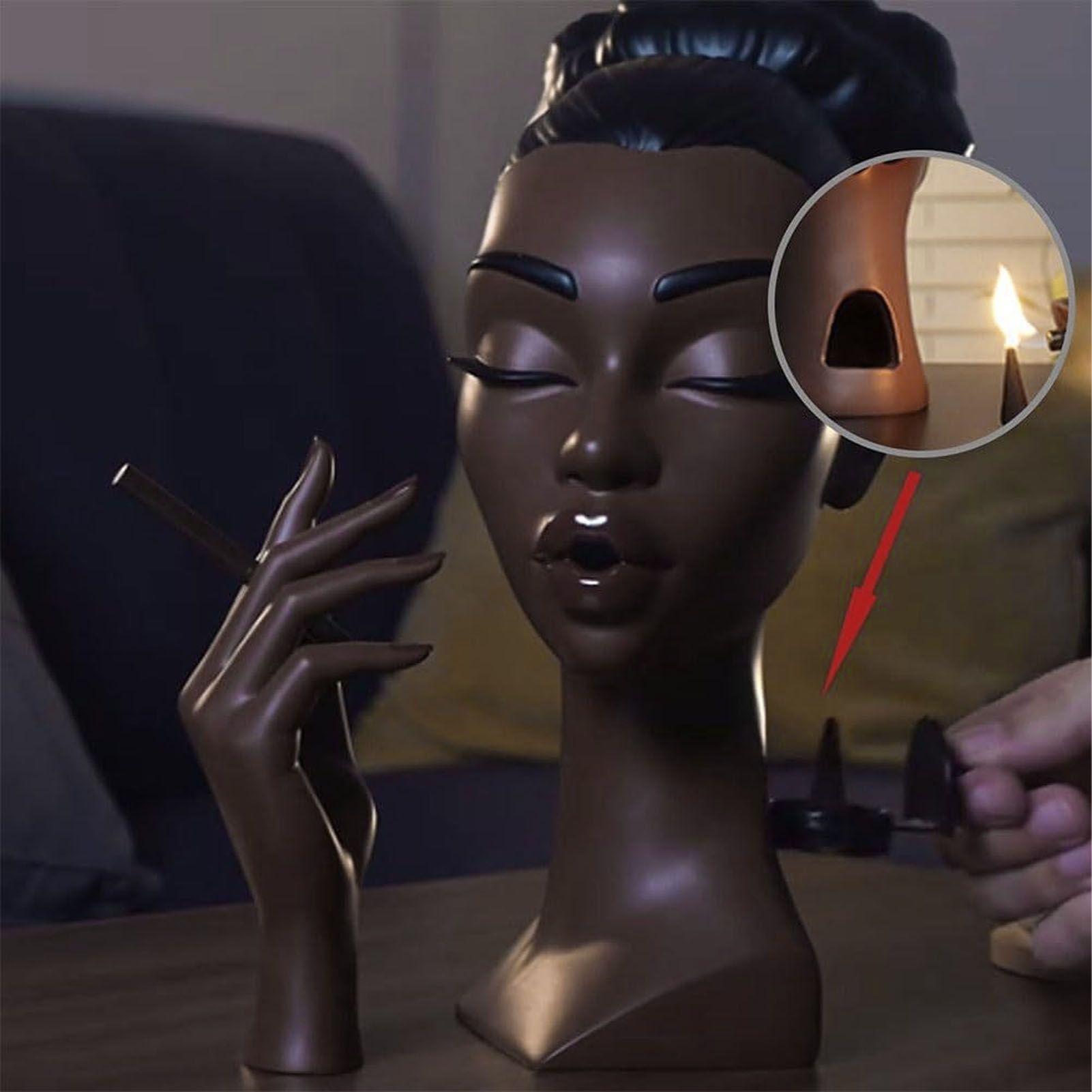Head Scents Holder Funny Elegant Black Women Head Shaped Resin Home Office view 12
