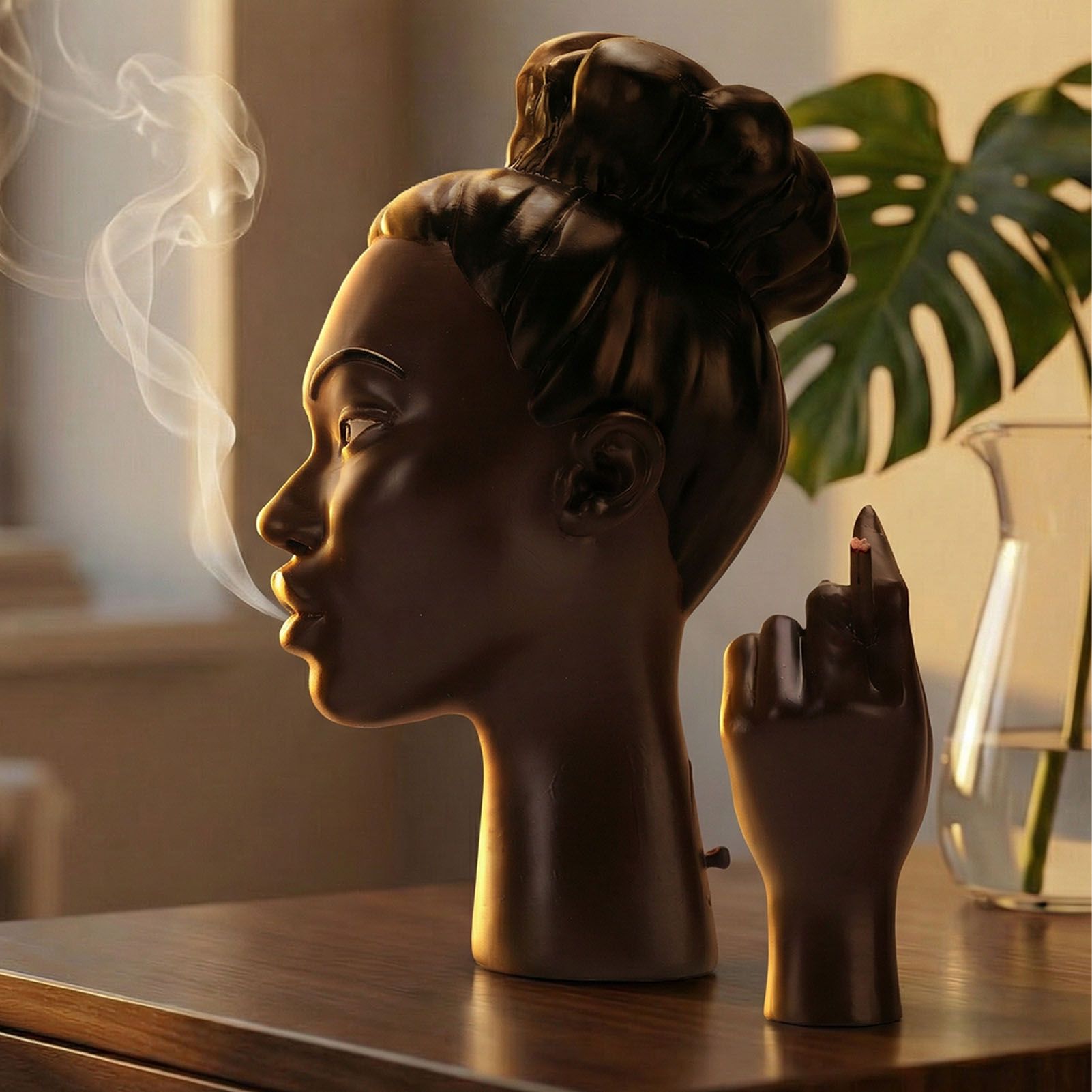 Head Scents Holder Funny Elegant Black Women Head Shaped Resin Home Office view 12