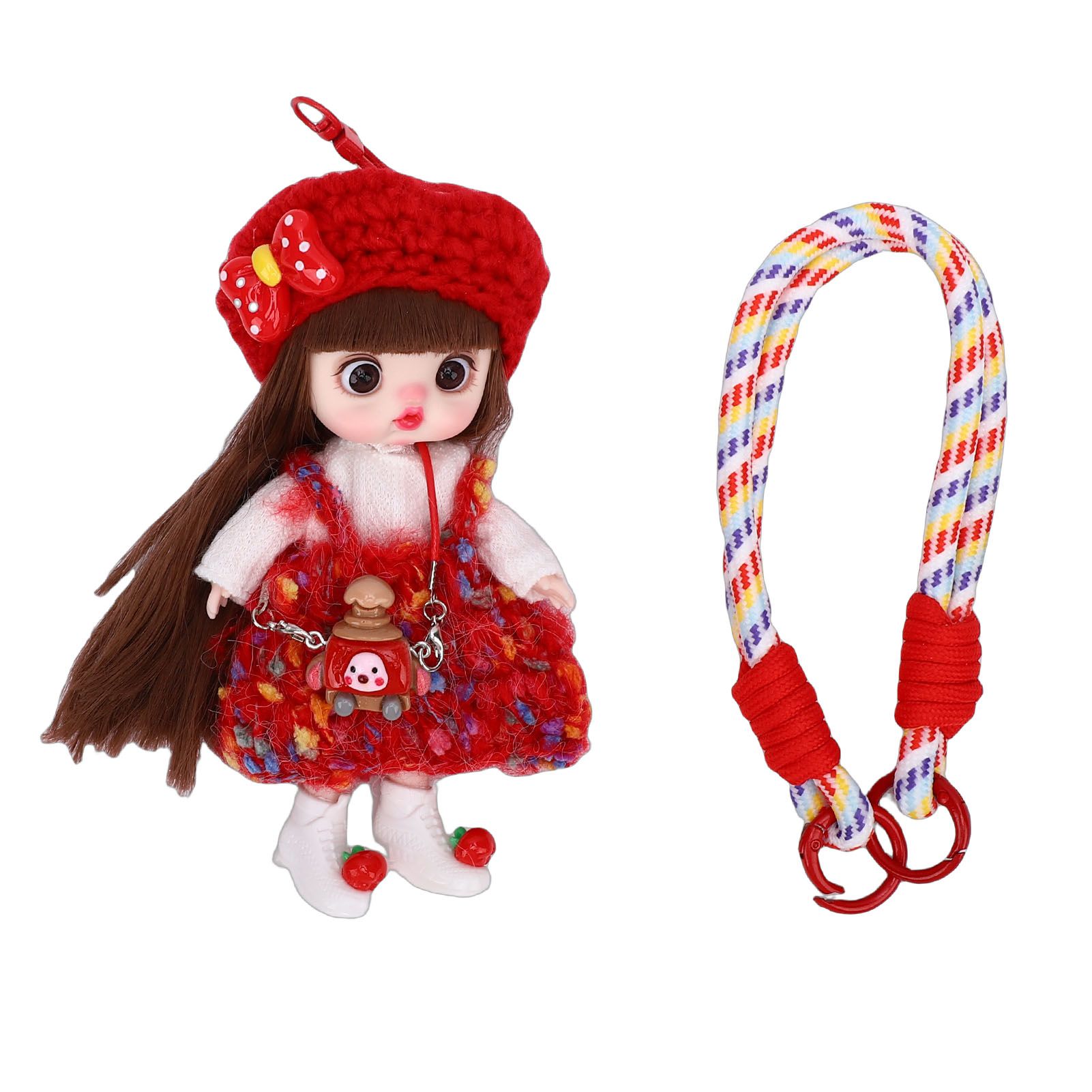 Phone Doll Pendant 5.9 Inch Cute Hanging Jointed Little Girl Doll Cell Phone view 3