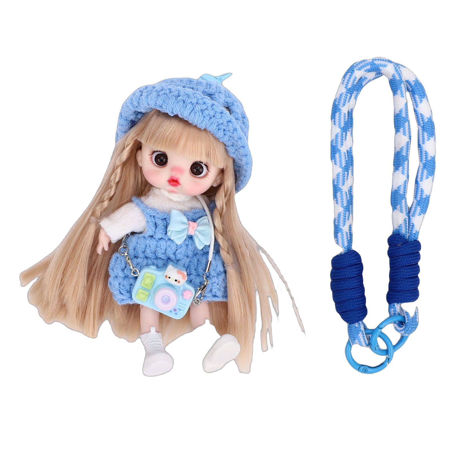Doll Phone Pendant 15cm Cute Hanging Doll with Movable Joints Hand Crocheted view 3