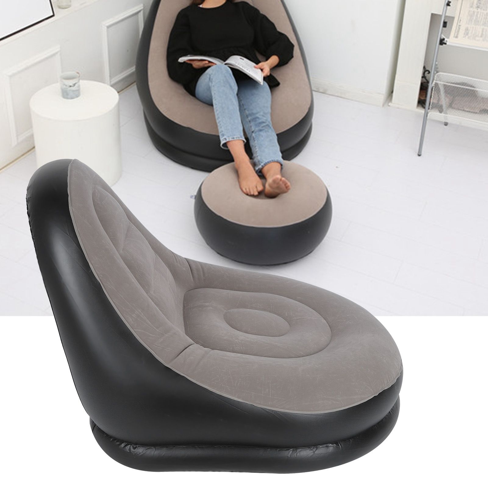 Modern Inflatable Folding Recliner Sofa Chair with Footstool for Living Room view 9