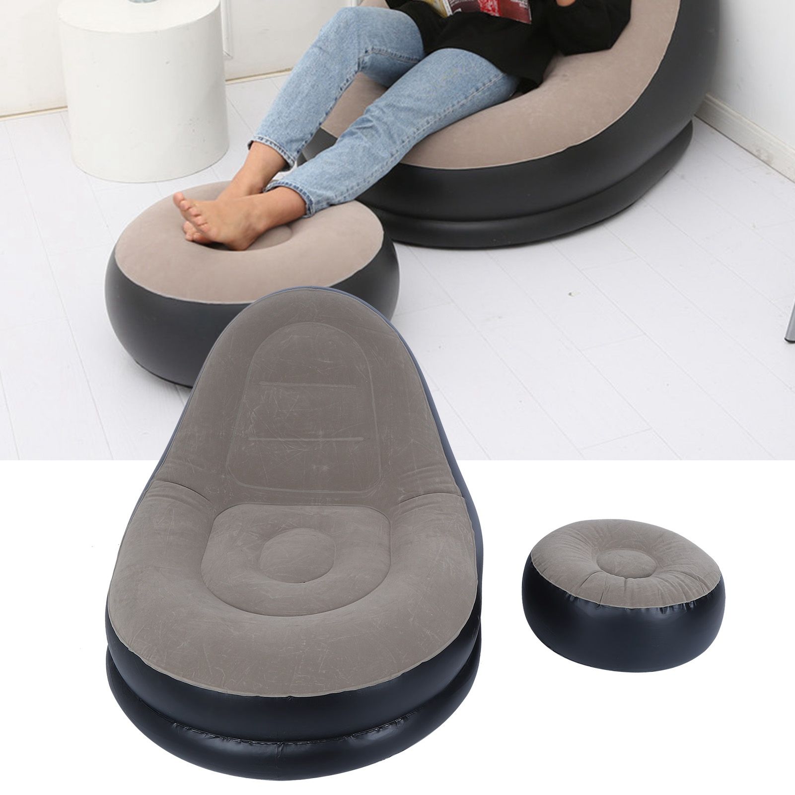 Modern Inflatable Folding Recliner Sofa Chair with Footstool for Living Room view 10