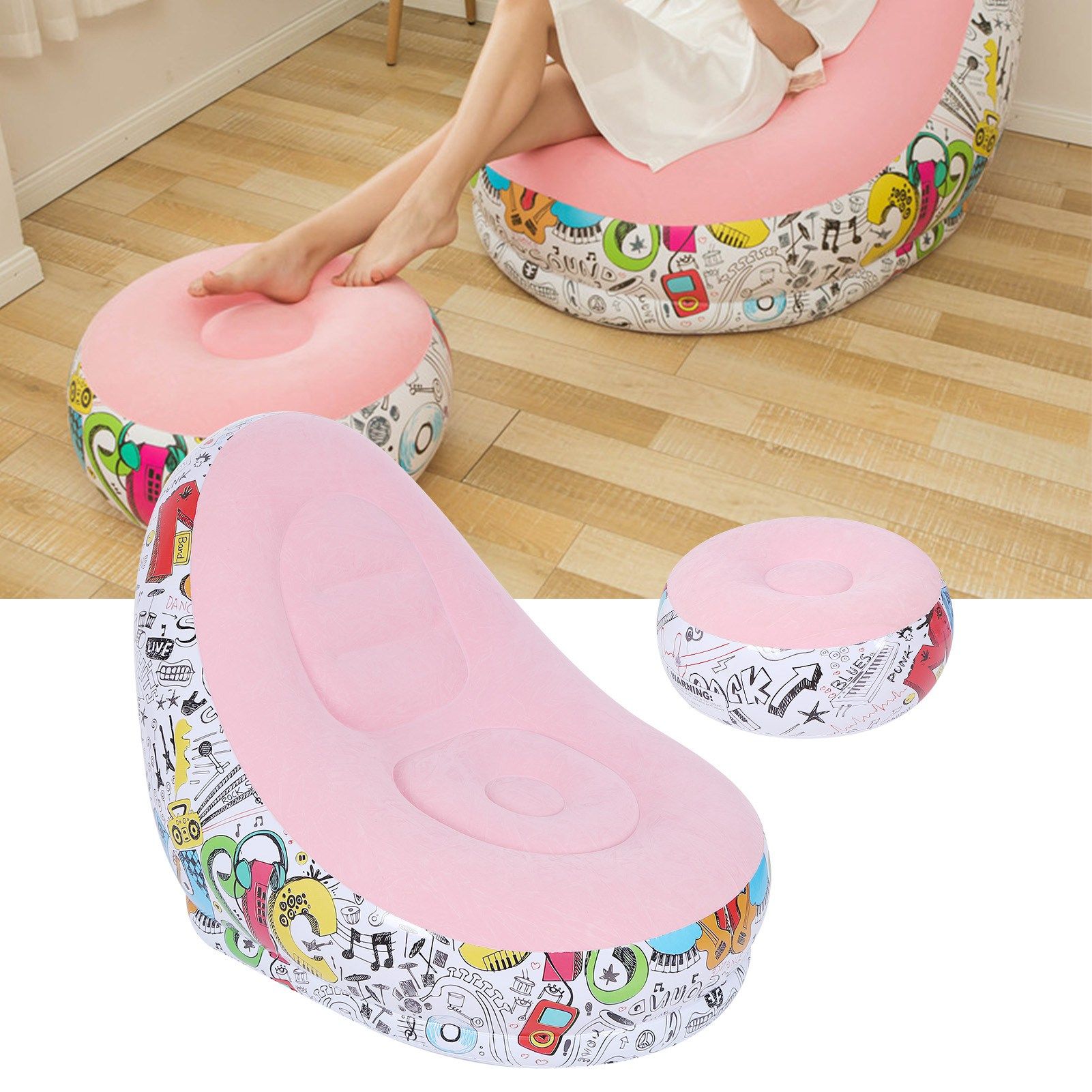 Portable Inflatable Sofa Comfortable Chair Longue with Footstool for Living view 9