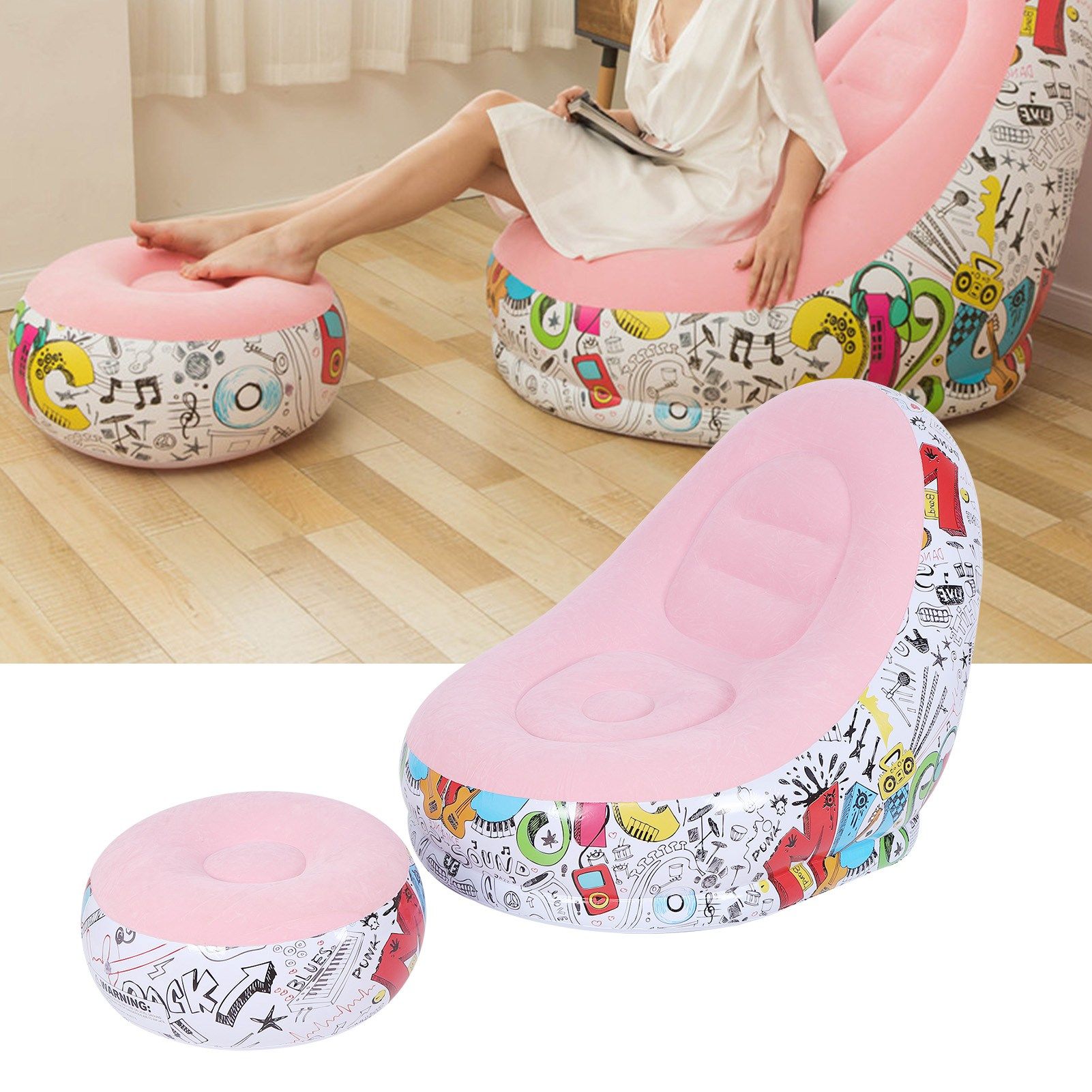 Portable Inflatable Sofa Comfortable Chair Longue with Footstool for Living view 10