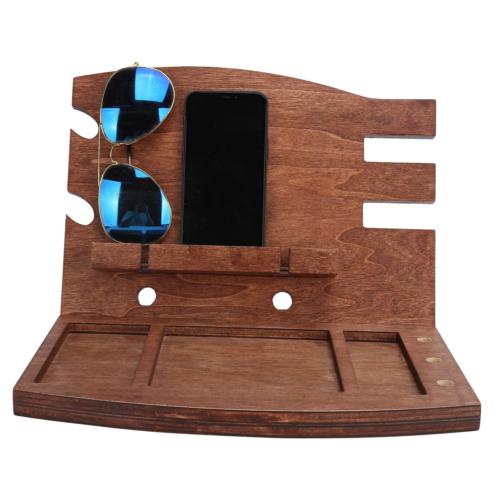 Wood Phone Docking Station Desk Storage Bracket Key Holder Wallet Stand Watch view 8