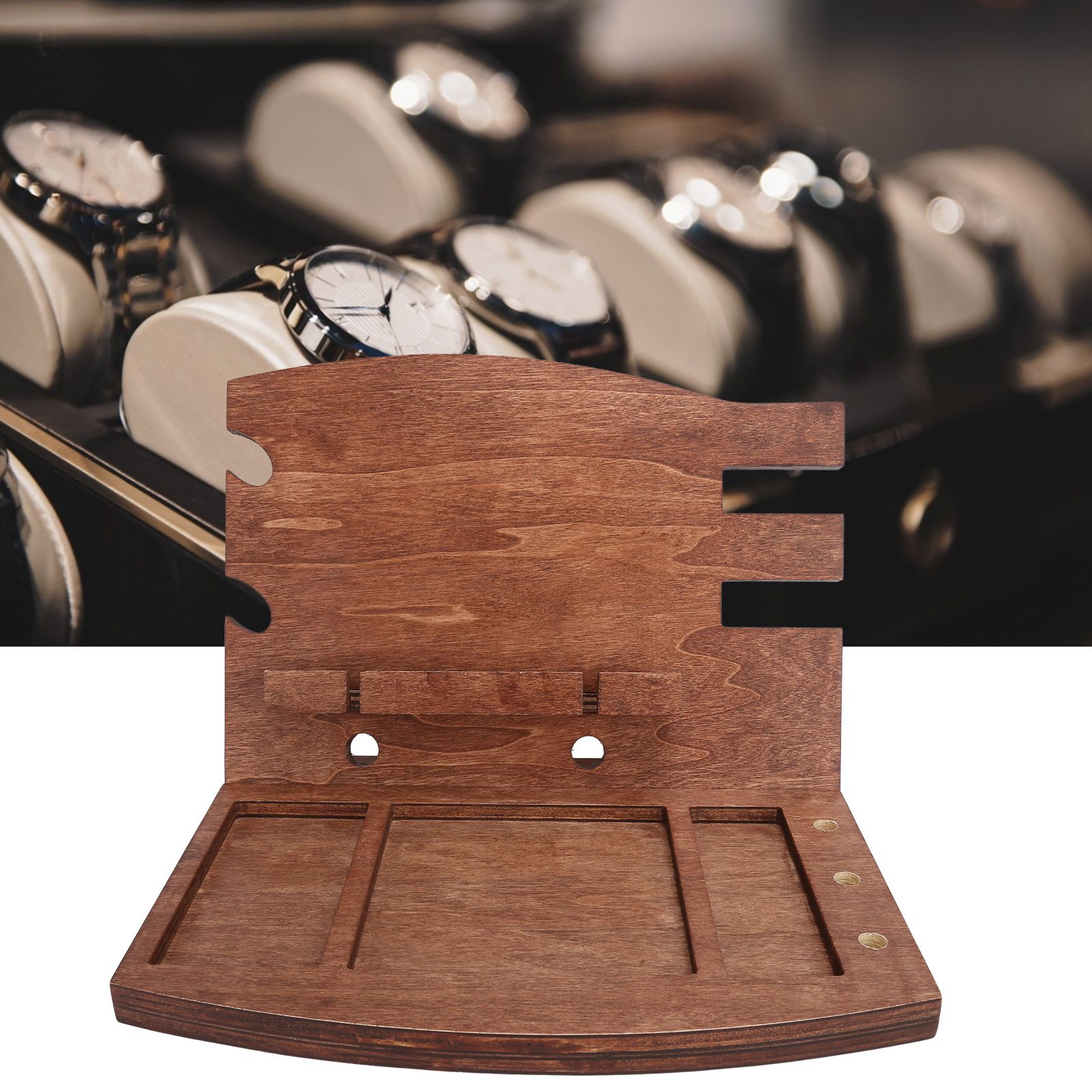 Wood Phone Docking Station Desk Storage Bracket Key Holder Wallet Stand Watch view 11