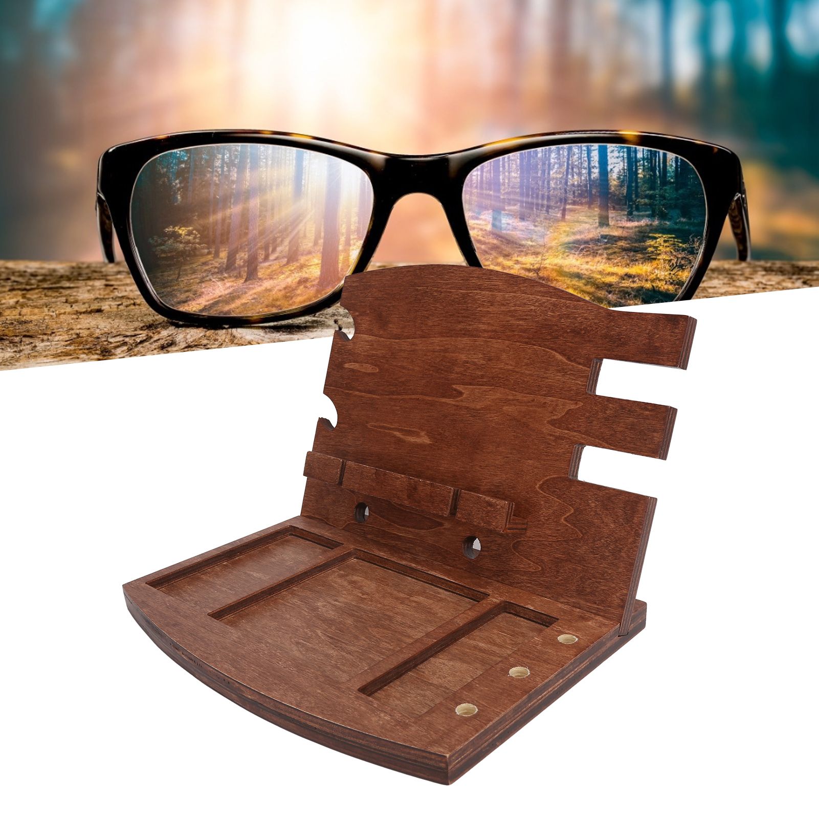 Wood Phone Docking Station Desk Storage Bracket Key Holder Wallet Stand Watch view 12