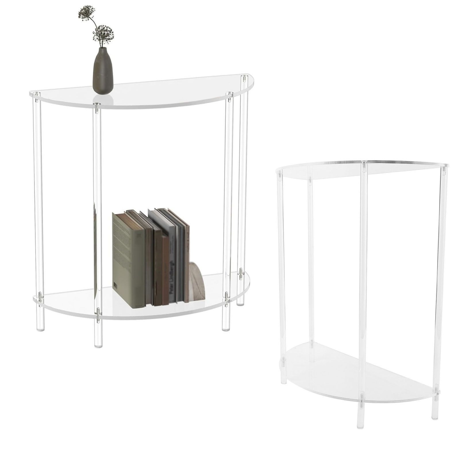 Acrylic Side Table Semiellipse 2 Tier Small Nightstand for Living Room Bedroom view 12