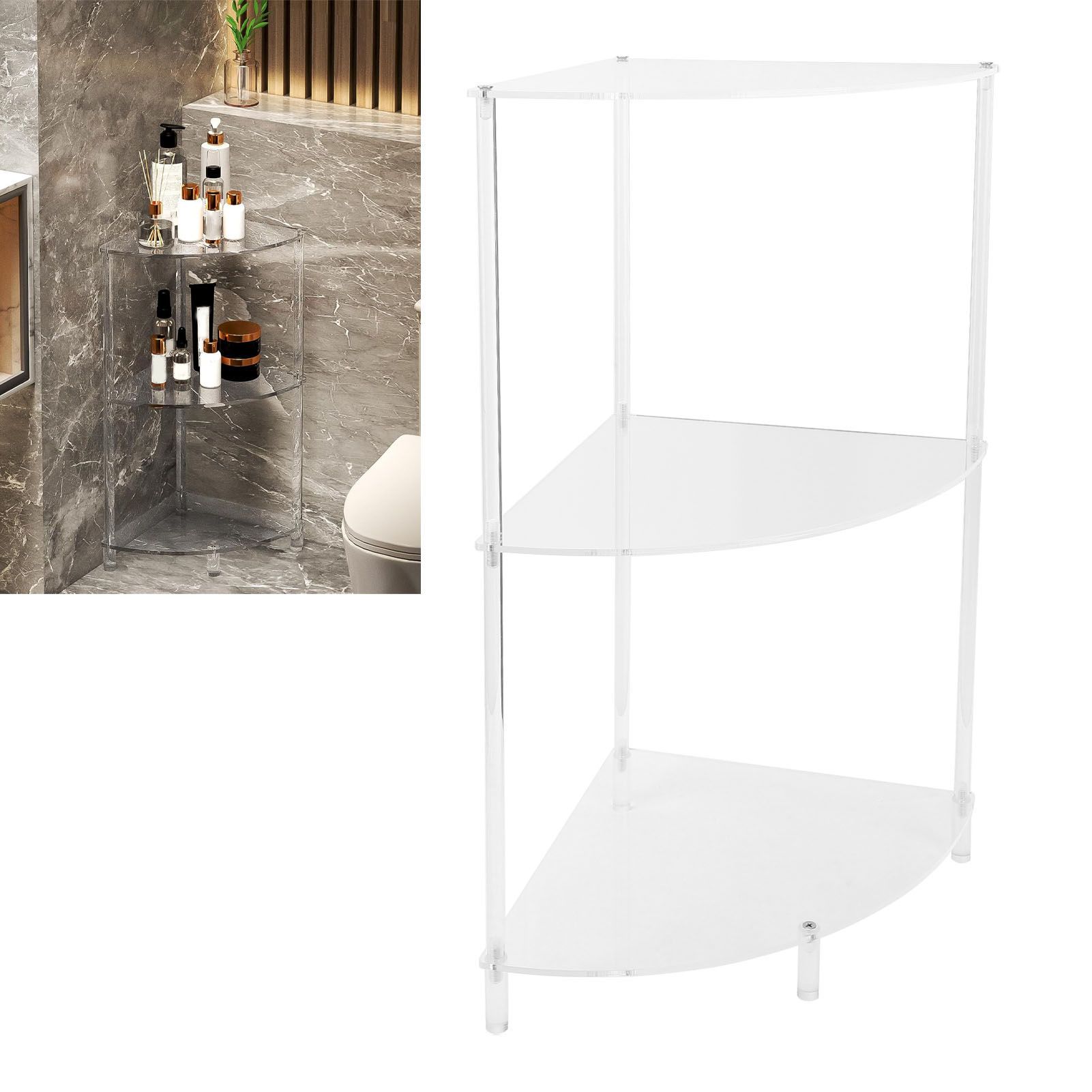 3 Tier Corner Table Multifunctional Acrylic Wall Side Table for Bedroom view 11