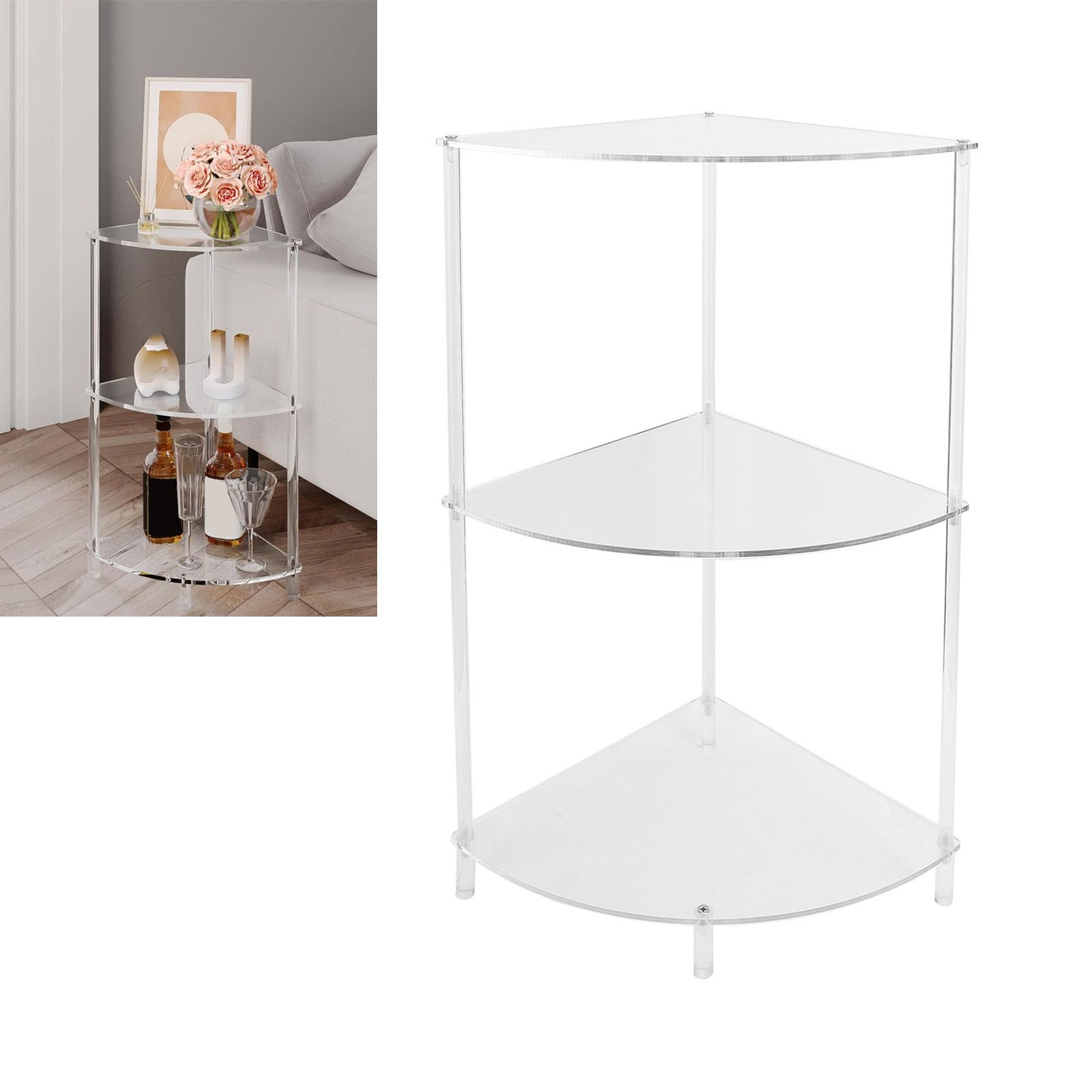 3 Tier Corner Table Multifunctional Acrylic Wall Side Table for Bedroom view 12