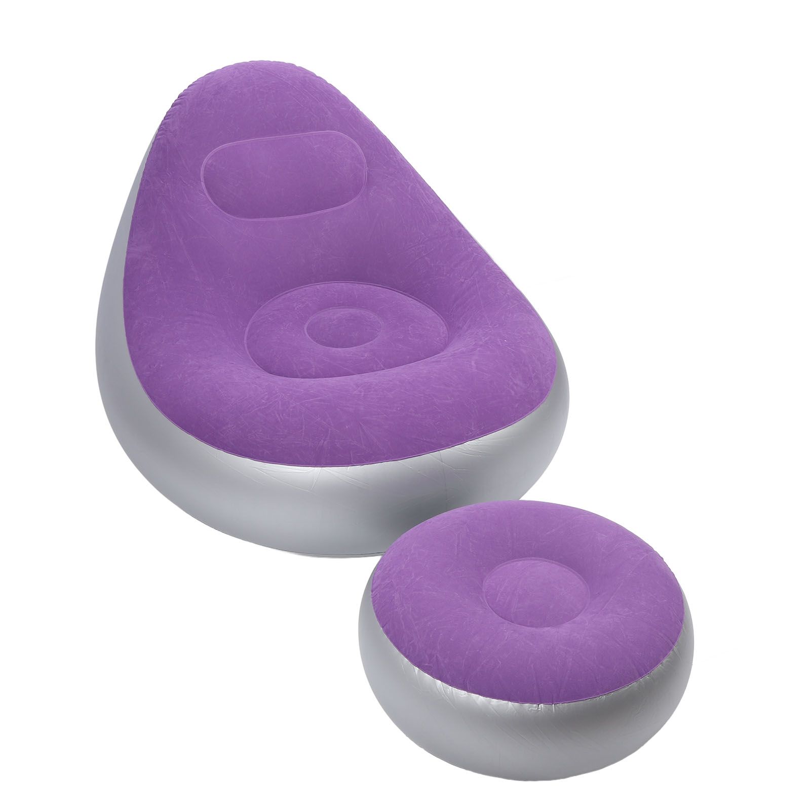 Inflatable Lounge Chair with Foot Stool PVC Flocking Folding Inflatable Couch view 4