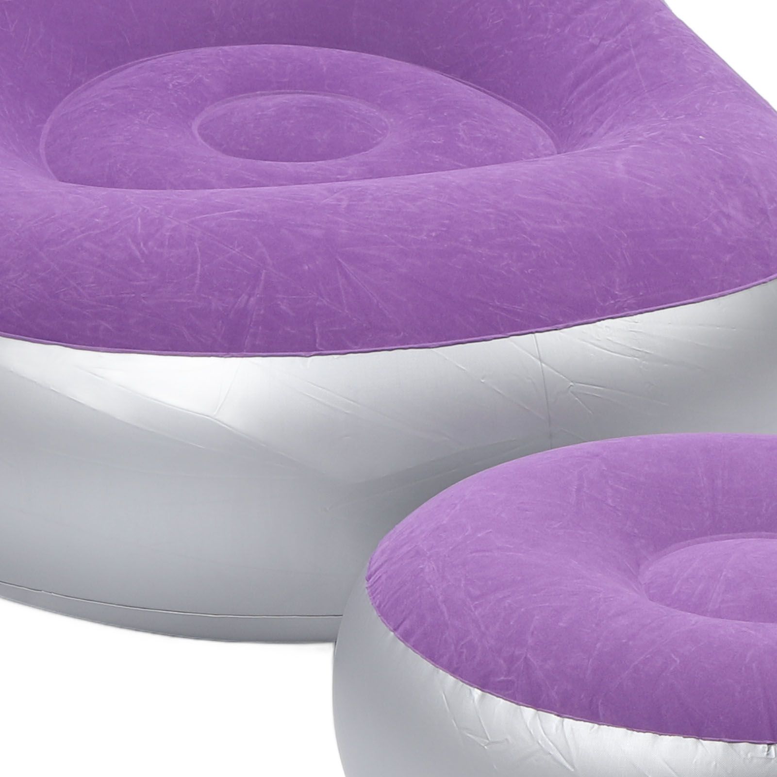 Inflatable Lounge Chair with Foot Stool PVC Flocking Folding Inflatable Couch view 5