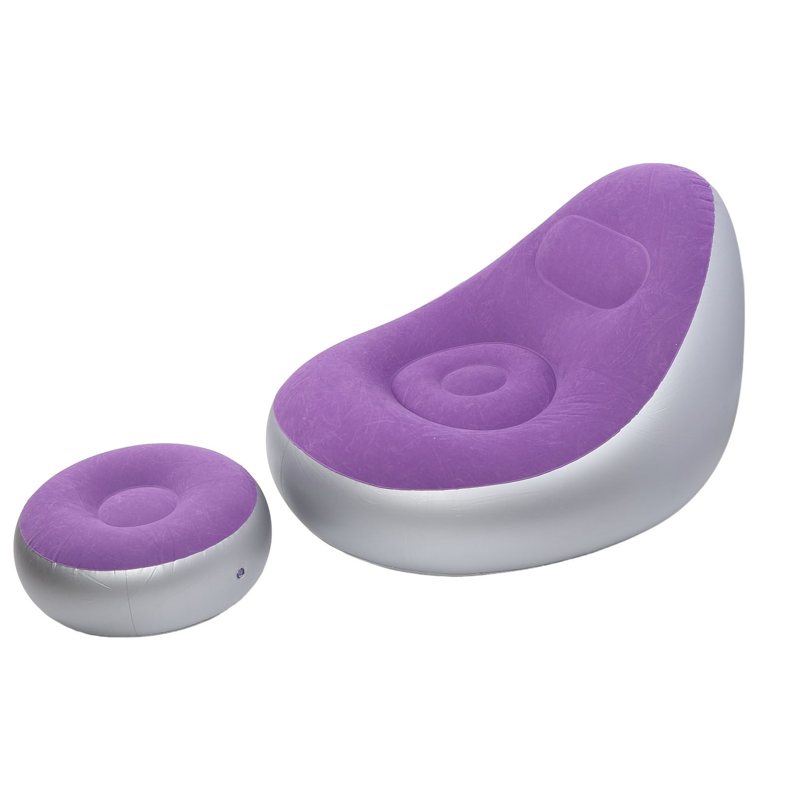 Inflatable Lounge Chair with Foot Stool PVC Flocking Folding Inflatable Couch view 6