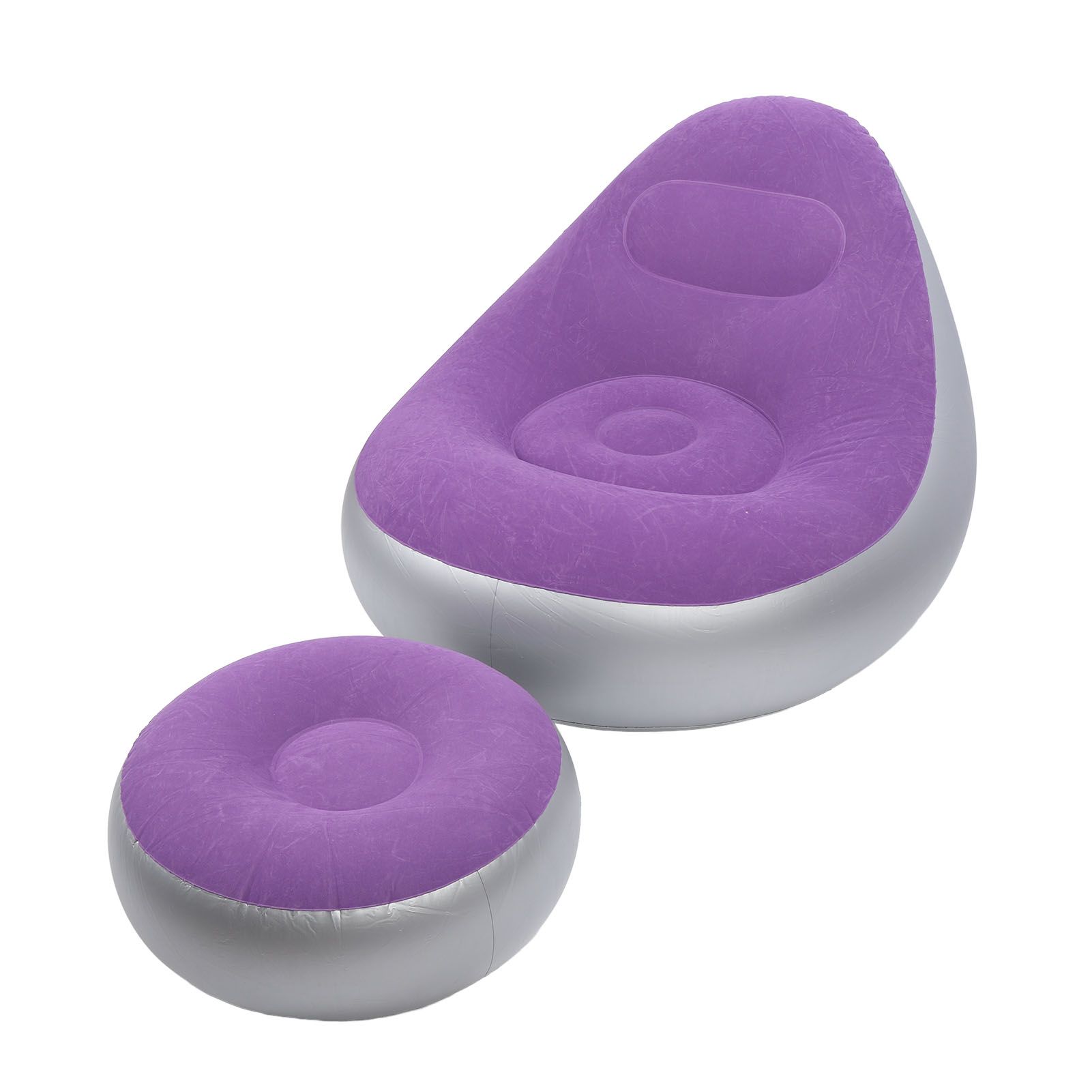 Inflatable Lounge Chair with Foot Stool PVC Flocking Folding Inflatable Couch view 12