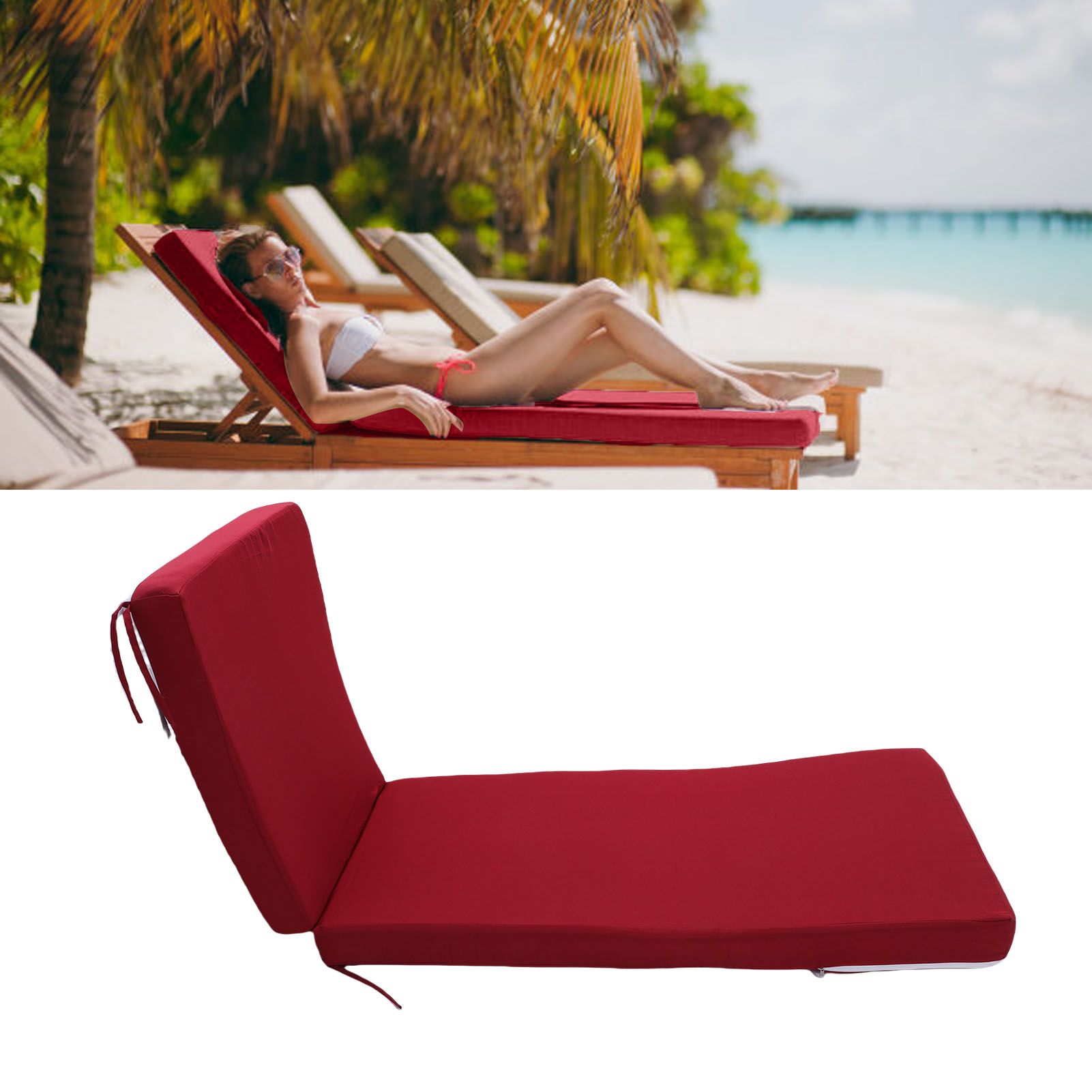 Lounge Chair Cushion with Ties Removable Rain Proof Fade Proof Sun Lounger view 12