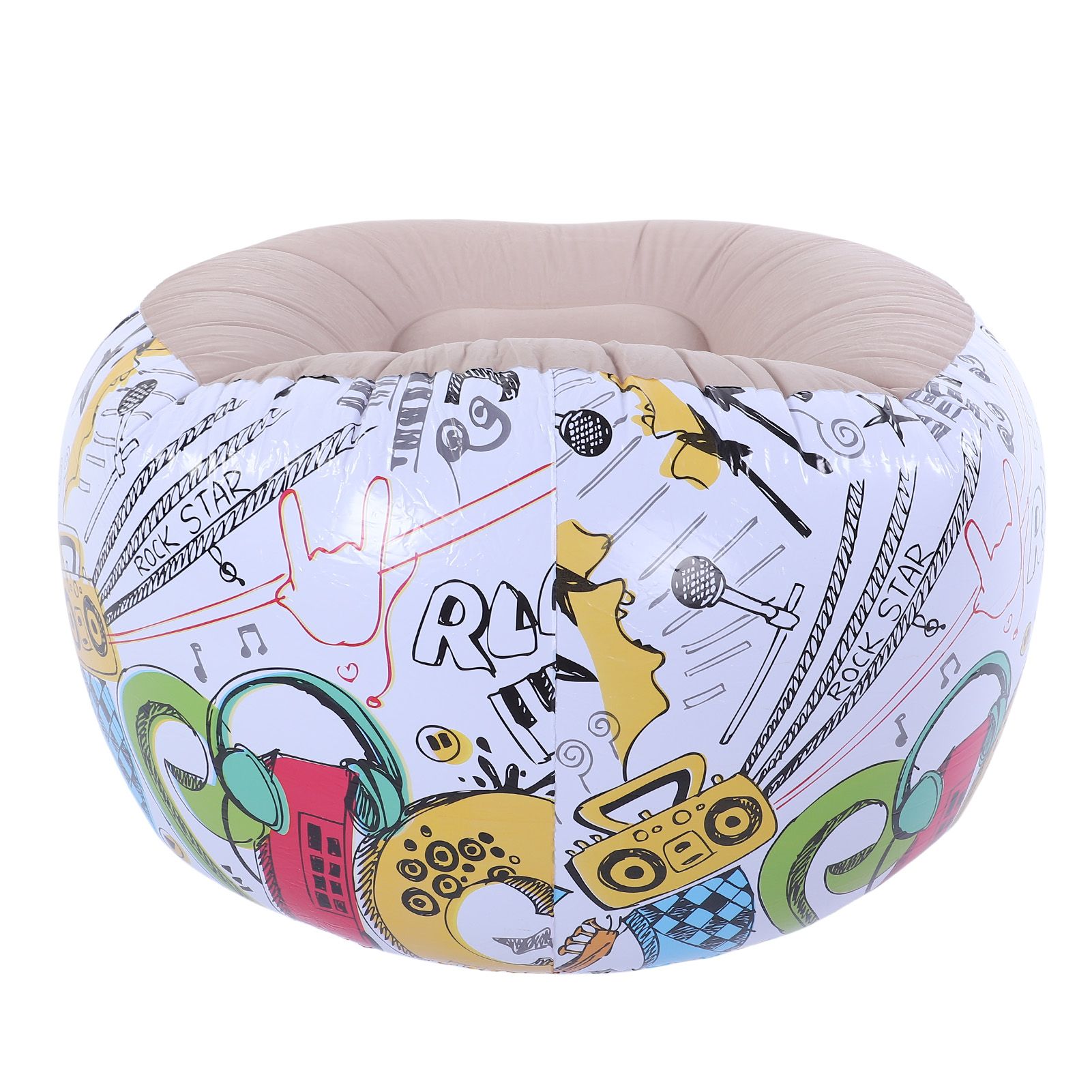 Inflatable Bean Bag Chair Doodle Pattern PVC Flocked Blow Up Sofa Chair for view 6
