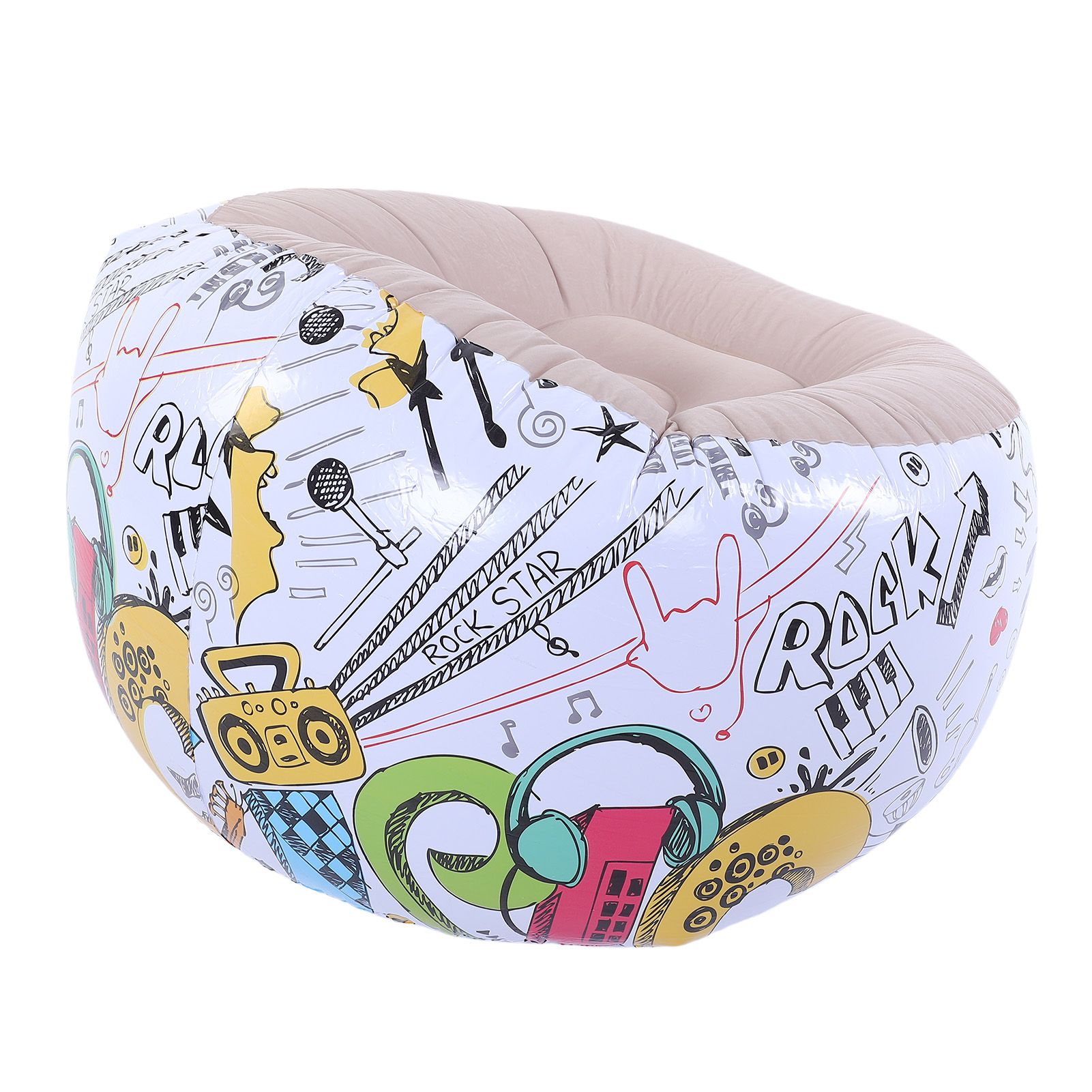 Inflatable Bean Bag Chair Doodle Pattern PVC Flocked Blow Up Sofa Chair for view 8