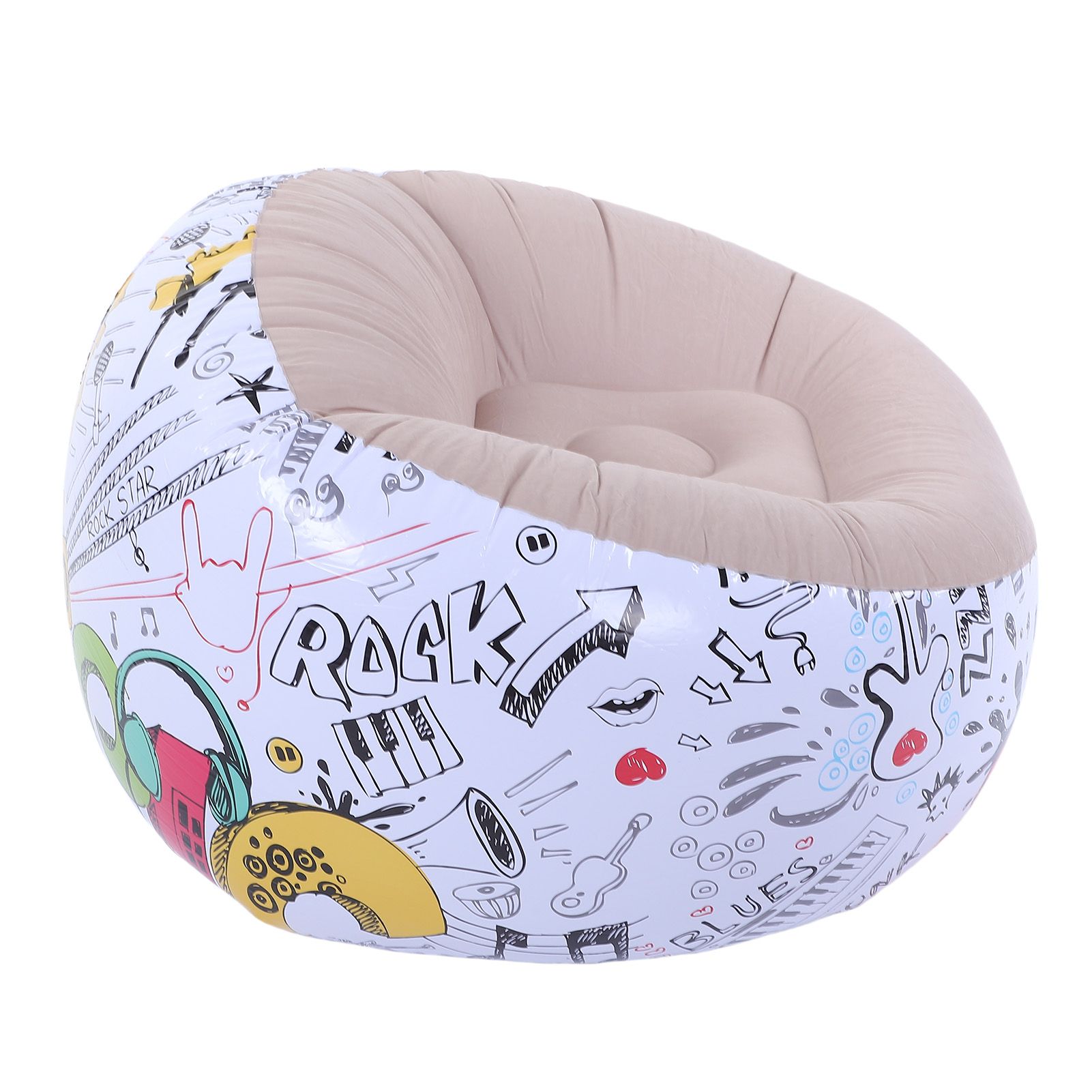 Inflatable Bean Bag Chair Doodle Pattern PVC Flocked Blow Up Sofa Chair for view 9