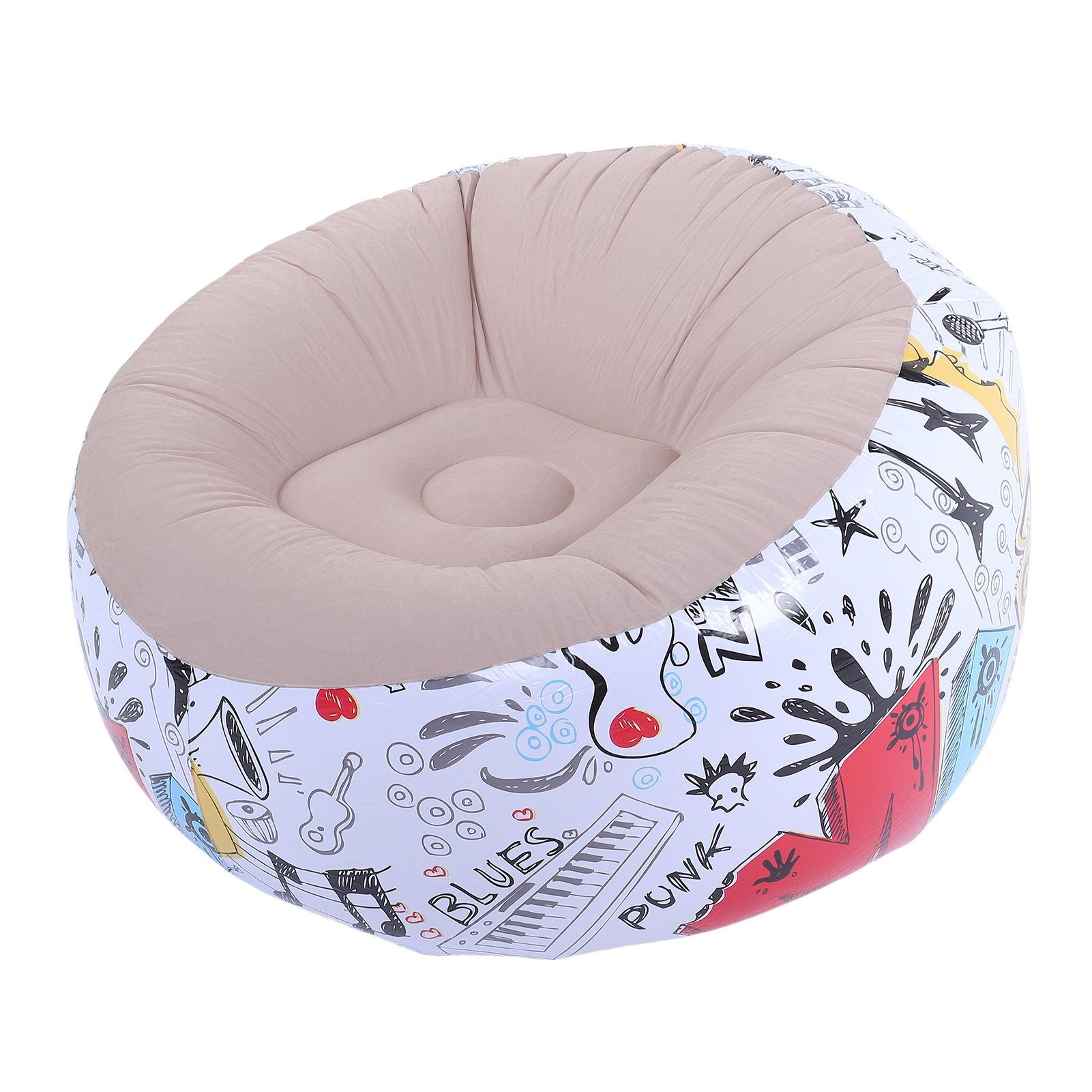 Inflatable Bean Bag Chair Doodle Pattern PVC Flocked Blow Up Sofa Chair for view 11