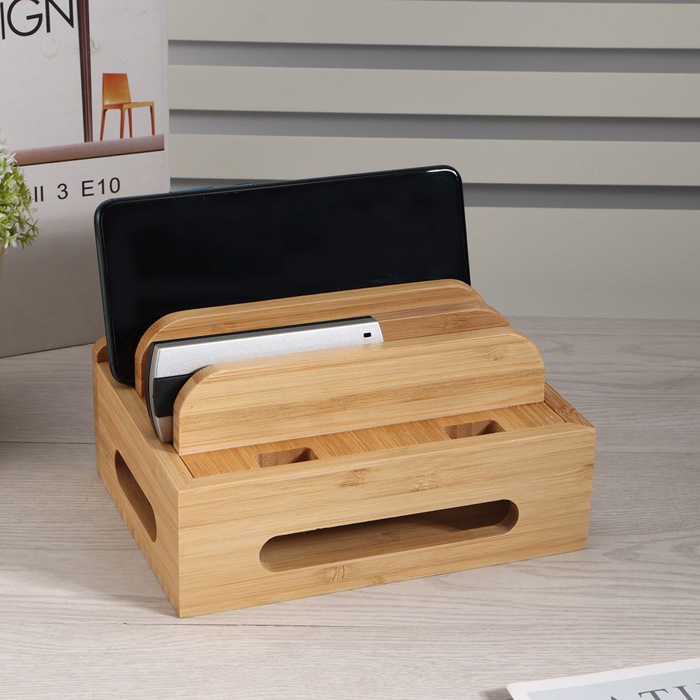 Home Office Table Bamboo Mobile Phone Storage Rack Stand Charging Rack Storage view 3
