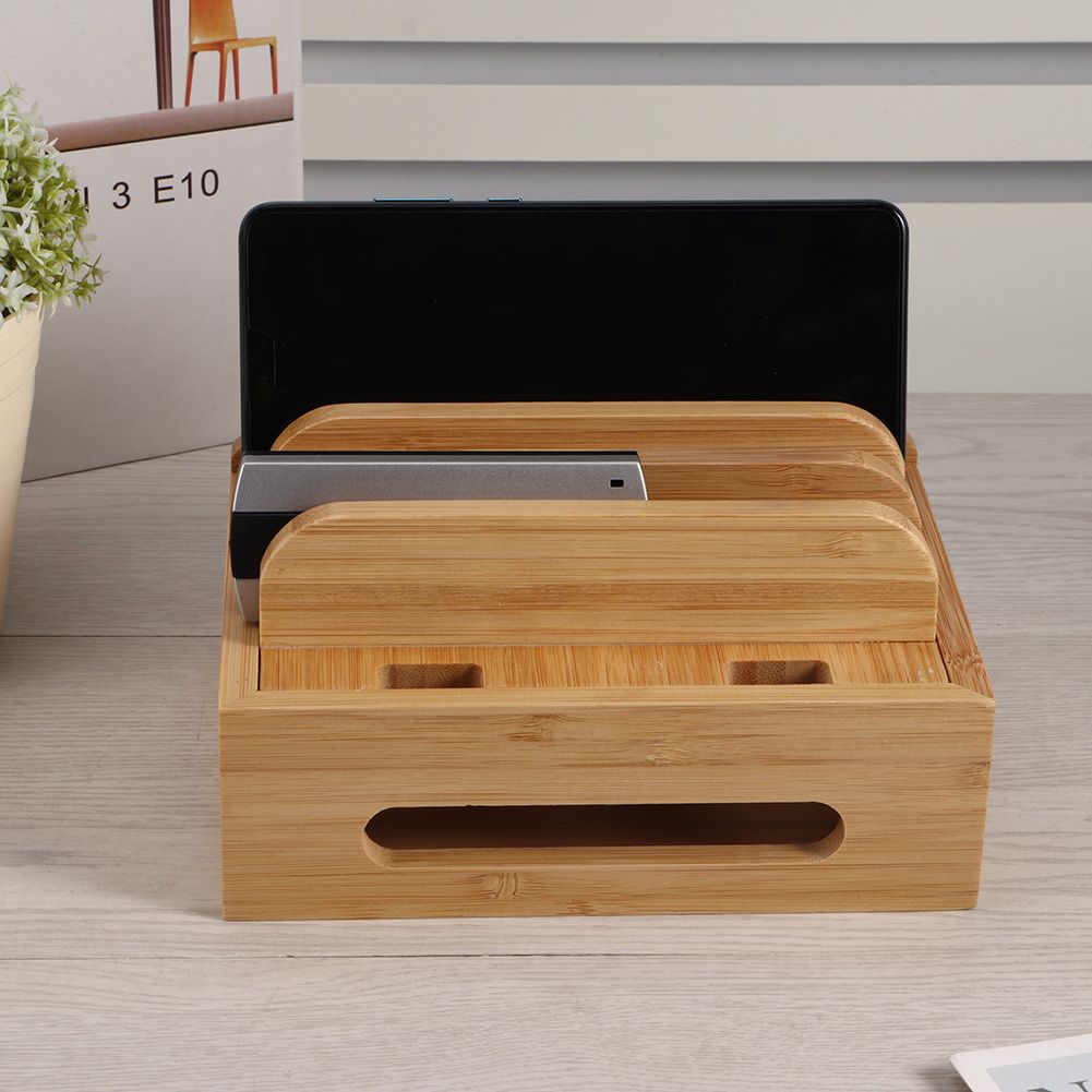 Home Office Table Bamboo Mobile Phone Storage Rack Stand Charging Rack Storage view 4