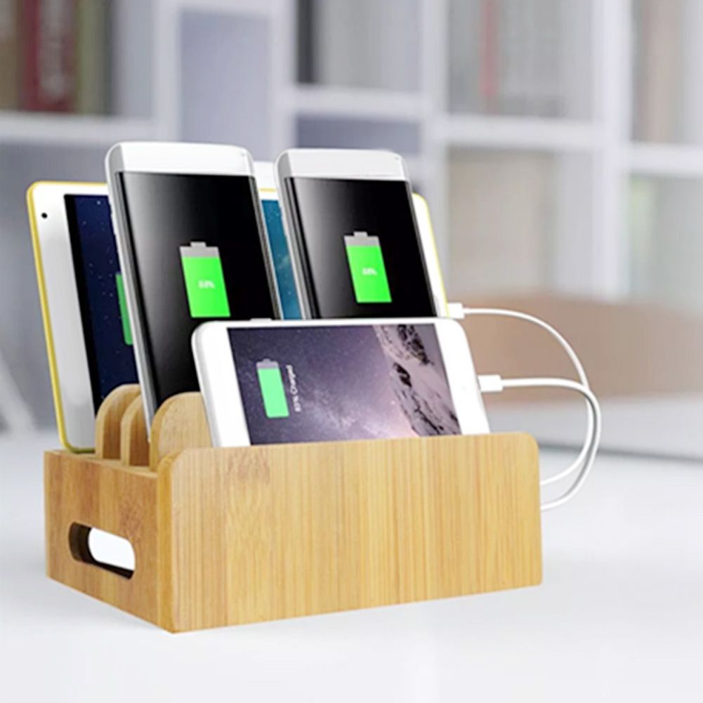 Home Office Table Bamboo Mobile Phone Storage Rack Stand Charging Rack Storage view 5
