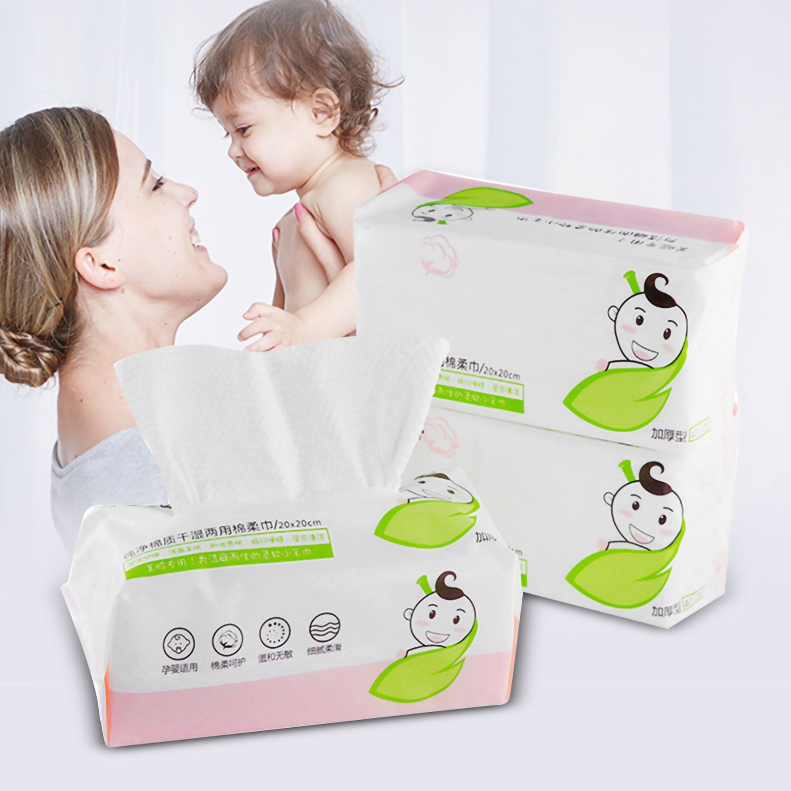 60Pcs Bag Skin Friendly Wet and Dry Dual Use Cotton Tissue Disposable Portable view 7