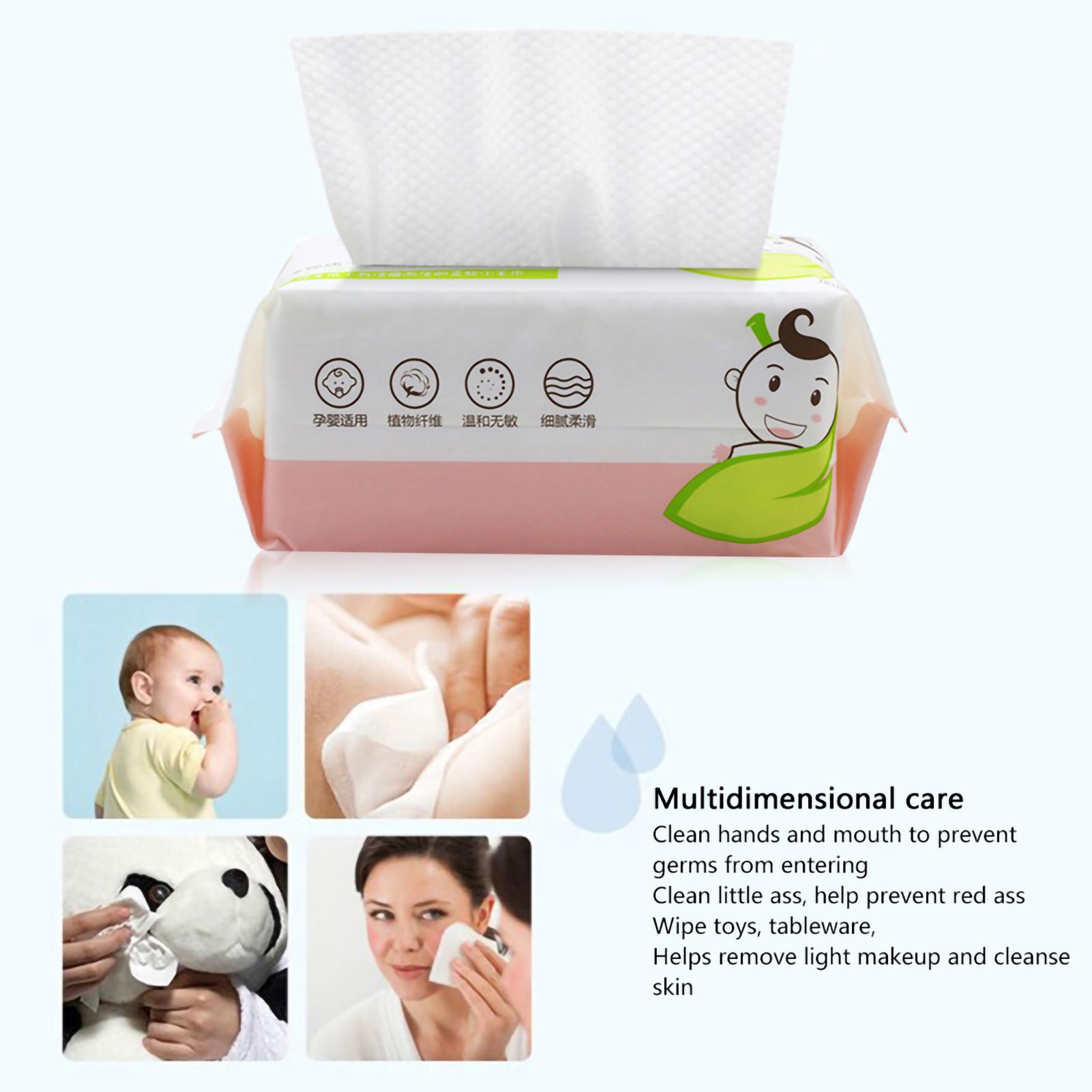 60Pcs Bag Skin Friendly Wet and Dry Dual Use Cotton Tissue Disposable Portable view 10