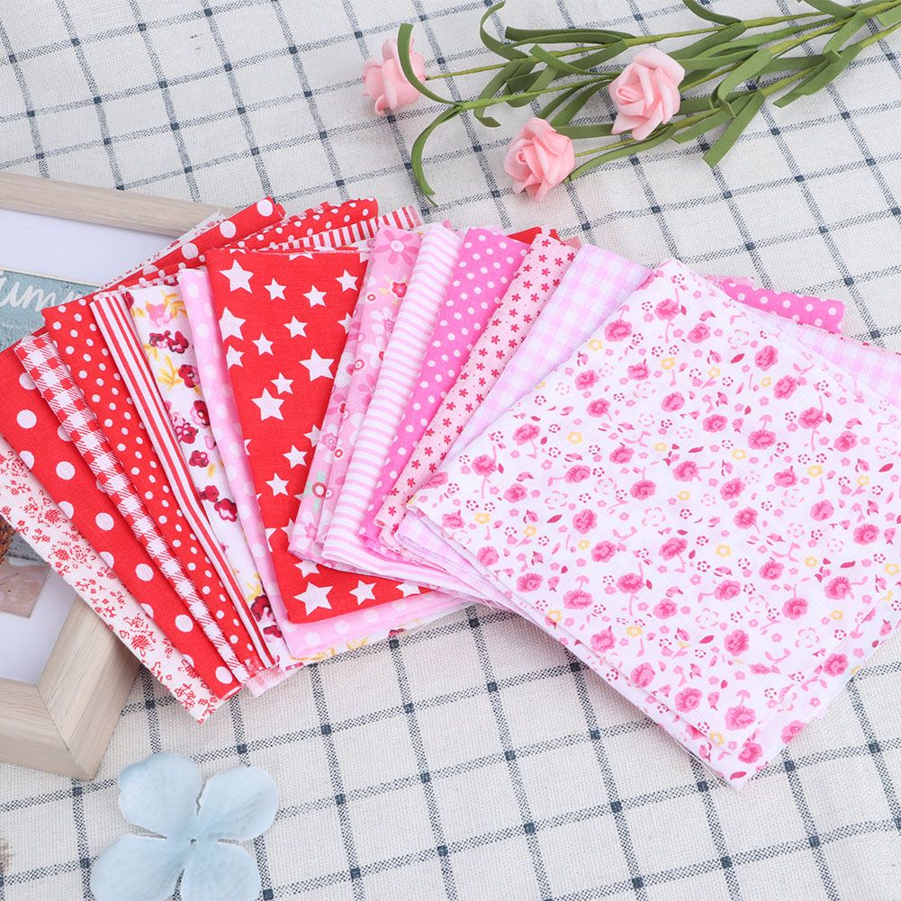 25x25cm 14Pcs Printed Flower Dot Stripe Star Plaid Pattern Cotton Cloth Fabric view 4