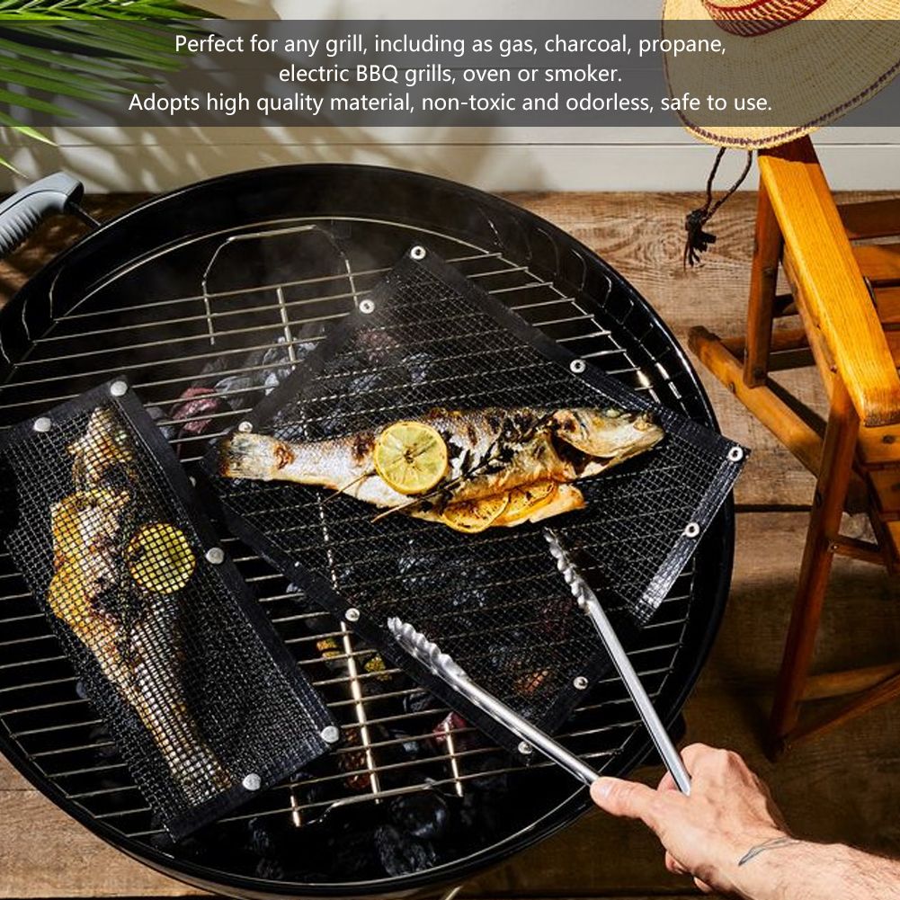 3Pcs BBQ Grill Mats Sheet Reusable BBQ Mesh Mat Non-Stick Barbecue Pad Grill view 8