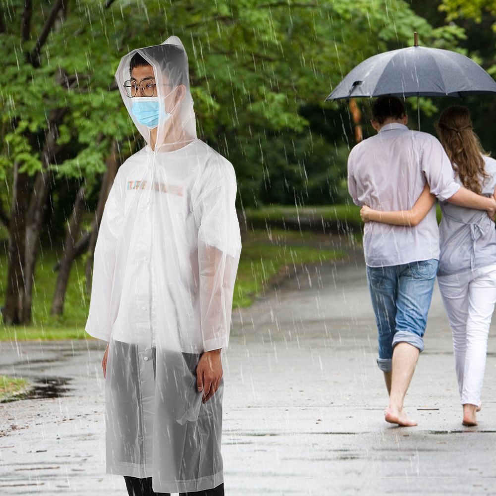 Hooded Raincoat Outdoor Waterproof Rain Coat With Sleeves White for Adults Men
