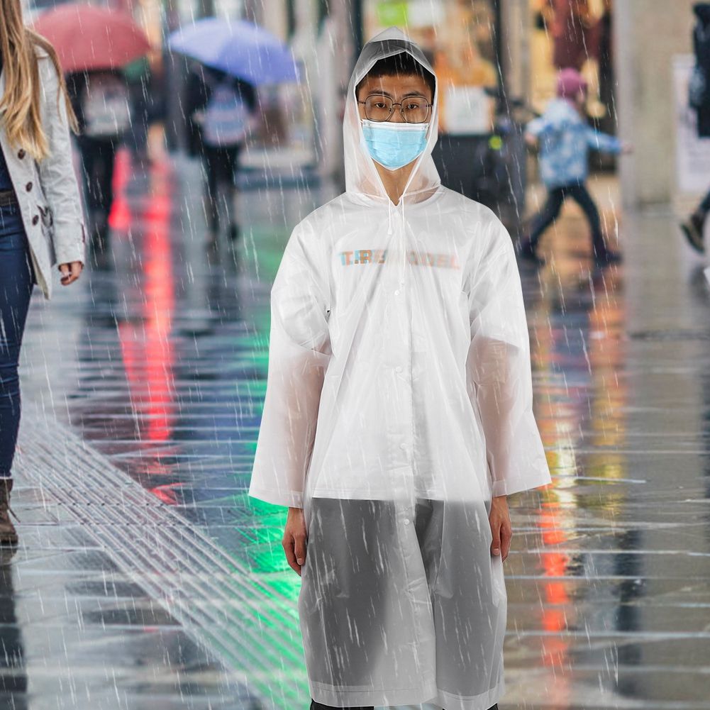 Hooded Raincoat Outdoor Waterproof Rain Coat With Sleeves White for Adults Men view 3