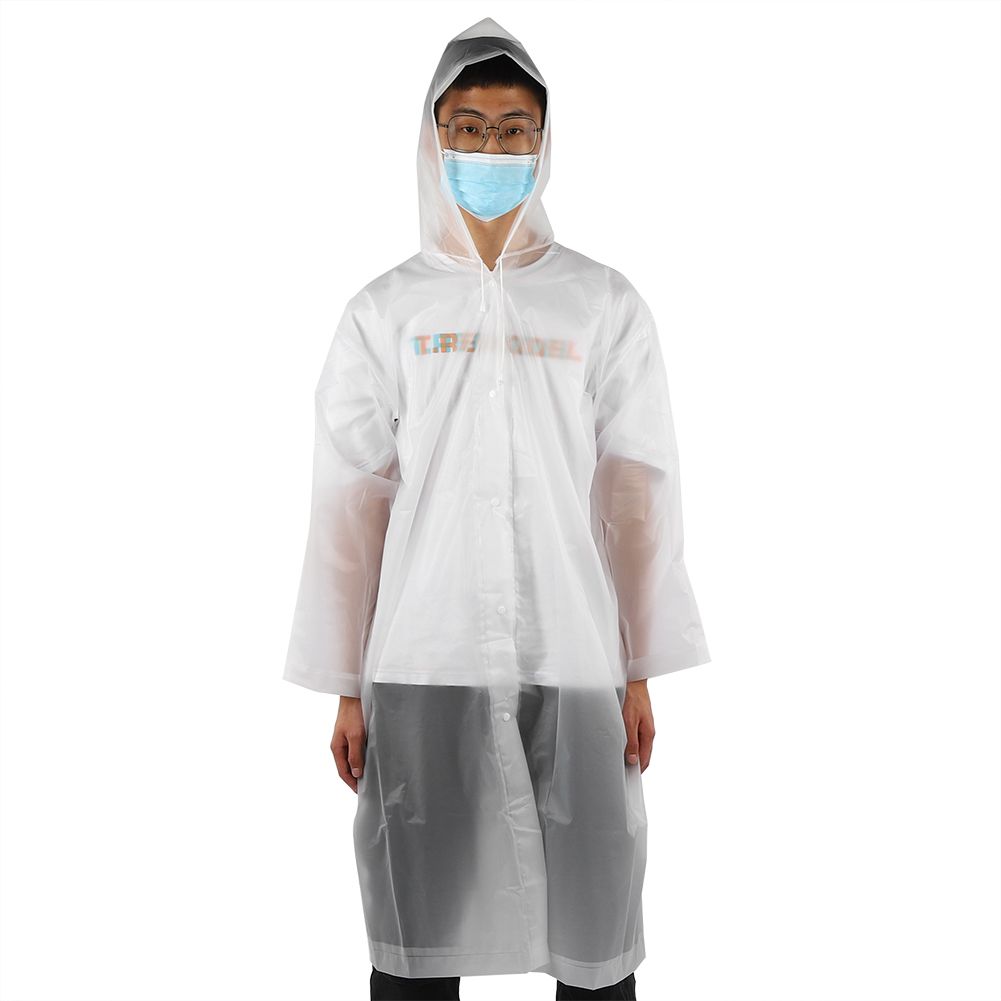 Hooded Raincoat Outdoor Waterproof Rain Coat With Sleeves White for Adults Men view 5