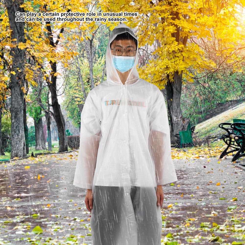 Hooded Raincoat Outdoor Waterproof Rain Coat With Sleeves White for Adults Men view 8