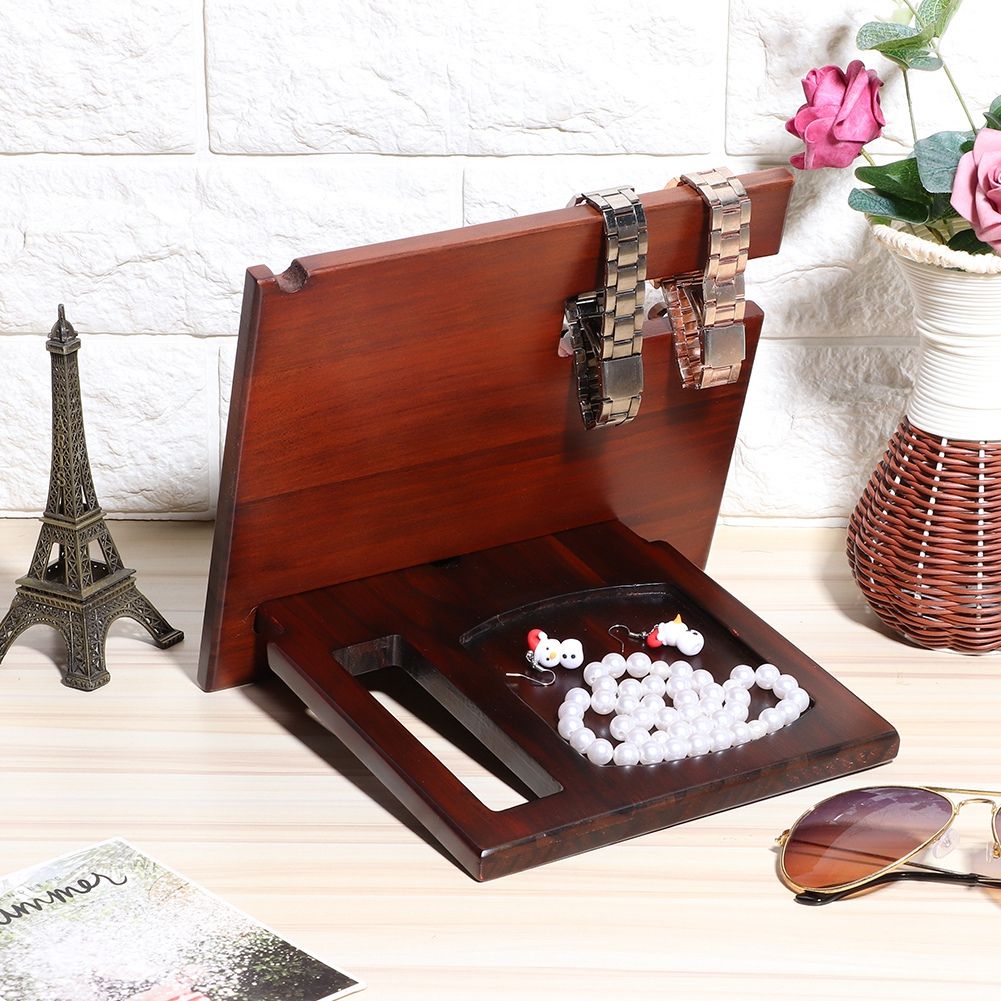Wood Watch Glasses Jewelry Key Accessories Desktop Storage Rack Holder Home Office view 3