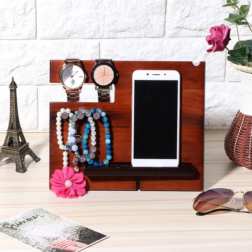 Wood Watch Glasses Jewelry Key Accessories Desktop Storage Rack Holder Home Office view 4