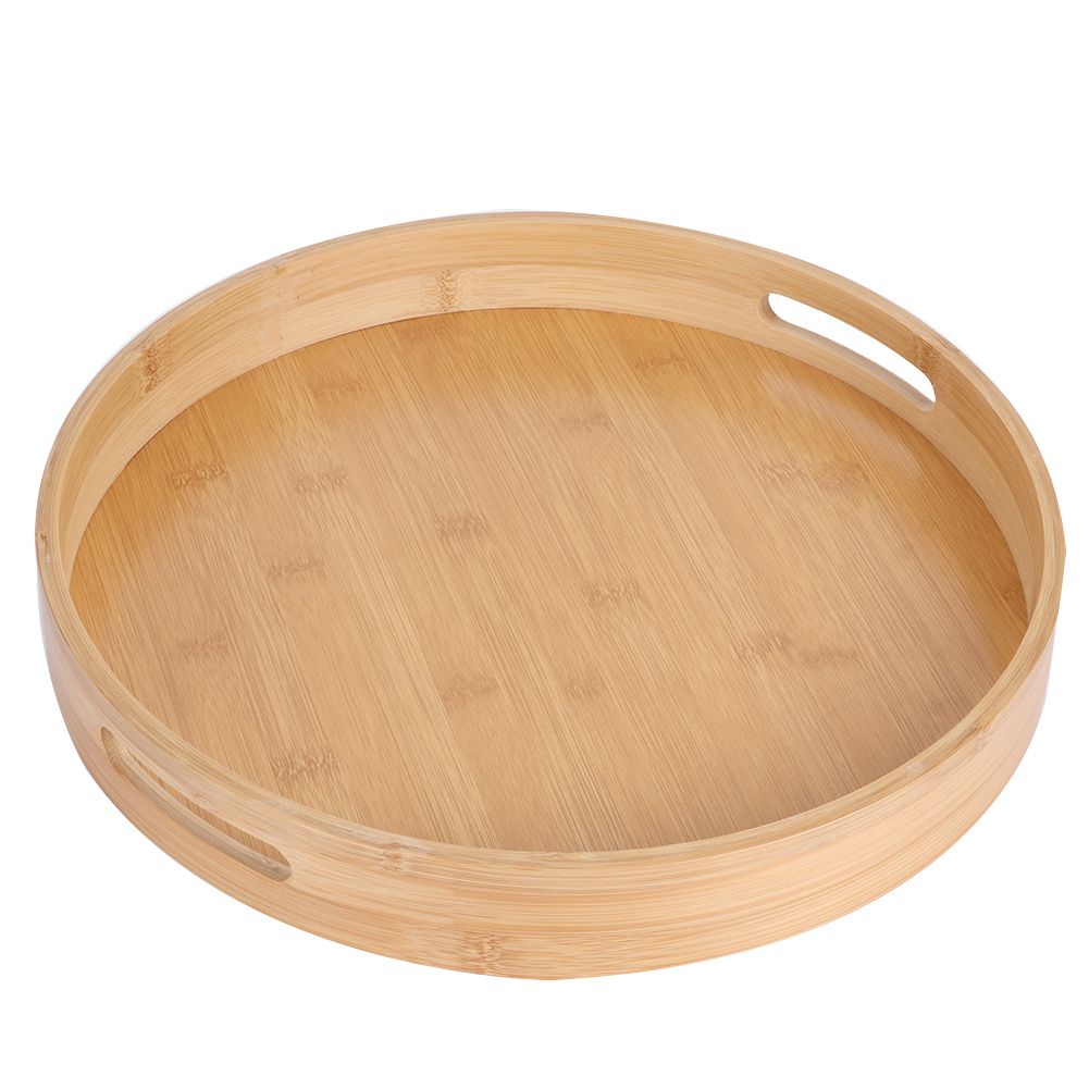 Round Bamboo Food Serving Tray Tea Cup Holder for Steak Bread Cake Pizza Tableware view 2