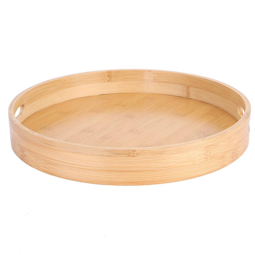 Round Bamboo Food Serving Tray Tea Cup Holder for Steak Bread Cake Pizza Tableware view 3