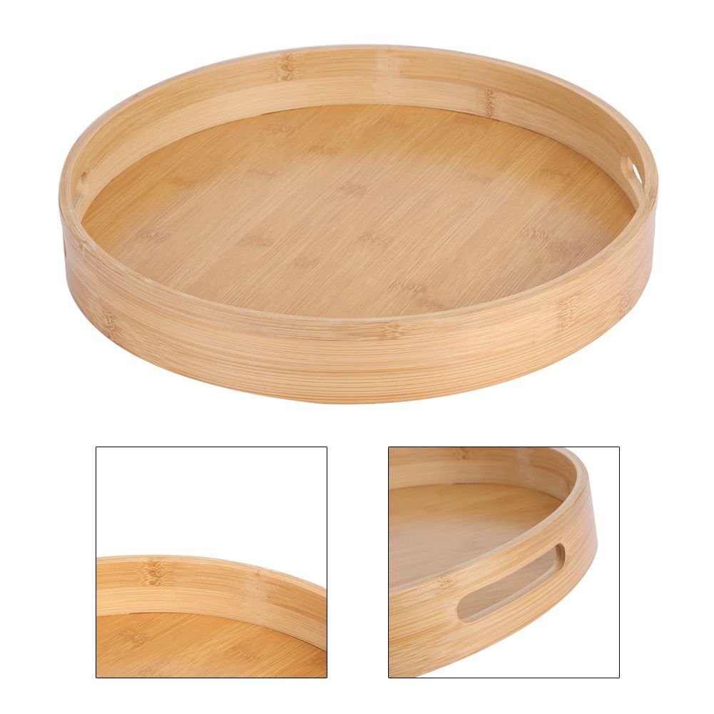 Round Bamboo Food Serving Tray Tea Cup Holder for Steak Bread Cake Pizza Tableware view 4
