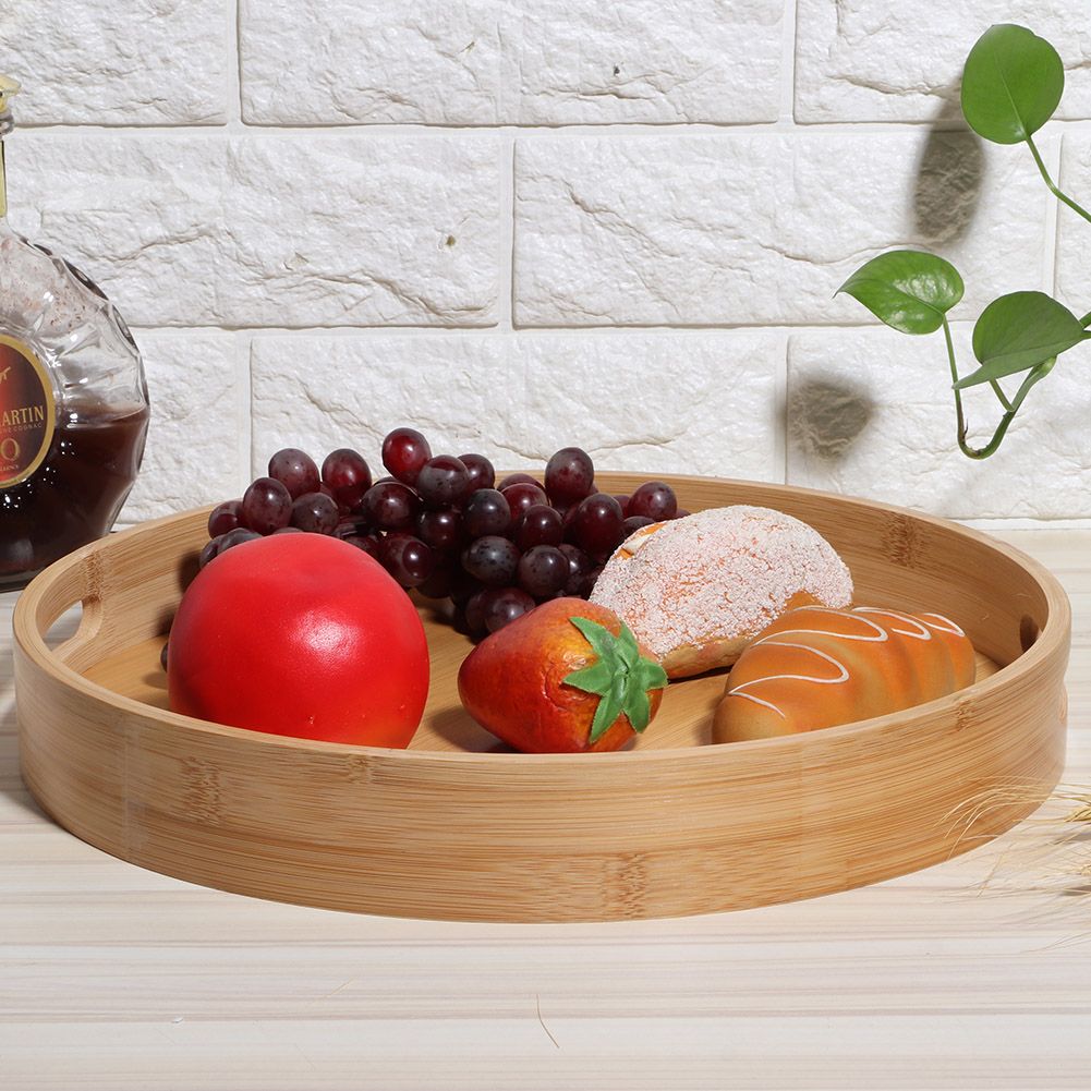 Round Bamboo Food Serving Tray Tea Cup Holder for Steak Bread Cake Pizza Tableware view 7