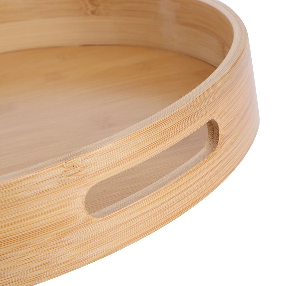 Round Bamboo Food Serving Tray Tea Cup Holder for Steak Bread Cake Pizza Tableware view 12