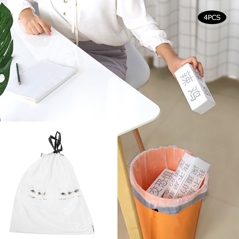 4 Rolls White Thicken Drawstring Garbage Trash Bag for Kitchen Bedroom view 4