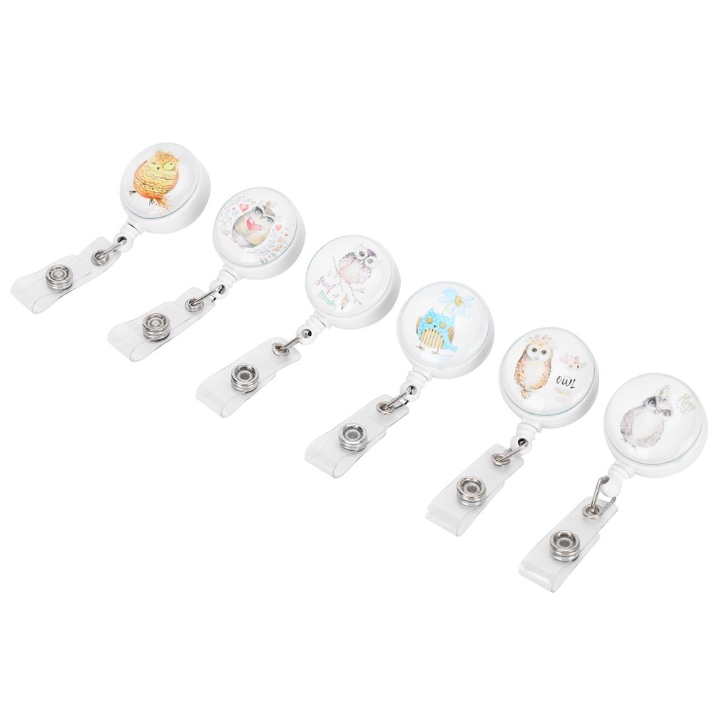6pcs Retractable Badge Holder Cute Animal Pattern 360° Degree Rotating Clip view 2