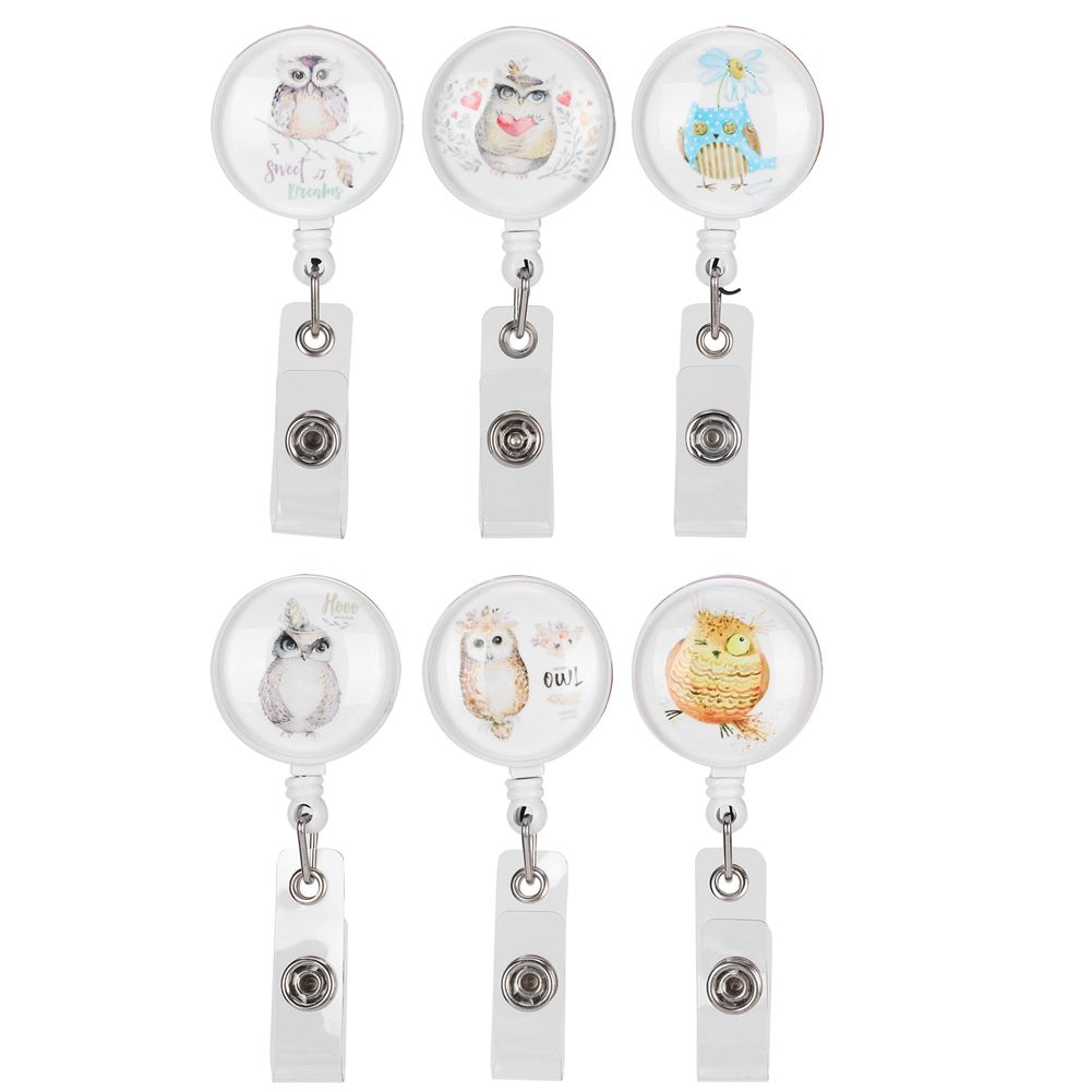 6pcs Retractable Badge Holder Cute Animal Pattern 360° Degree Rotating Clip view 3
