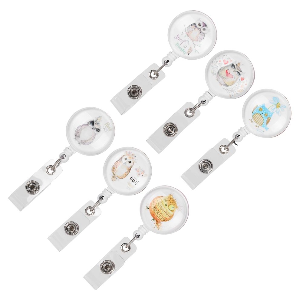 6pcs Retractable Badge Holder Cute Animal Pattern 360° Degree Rotating Clip view 4