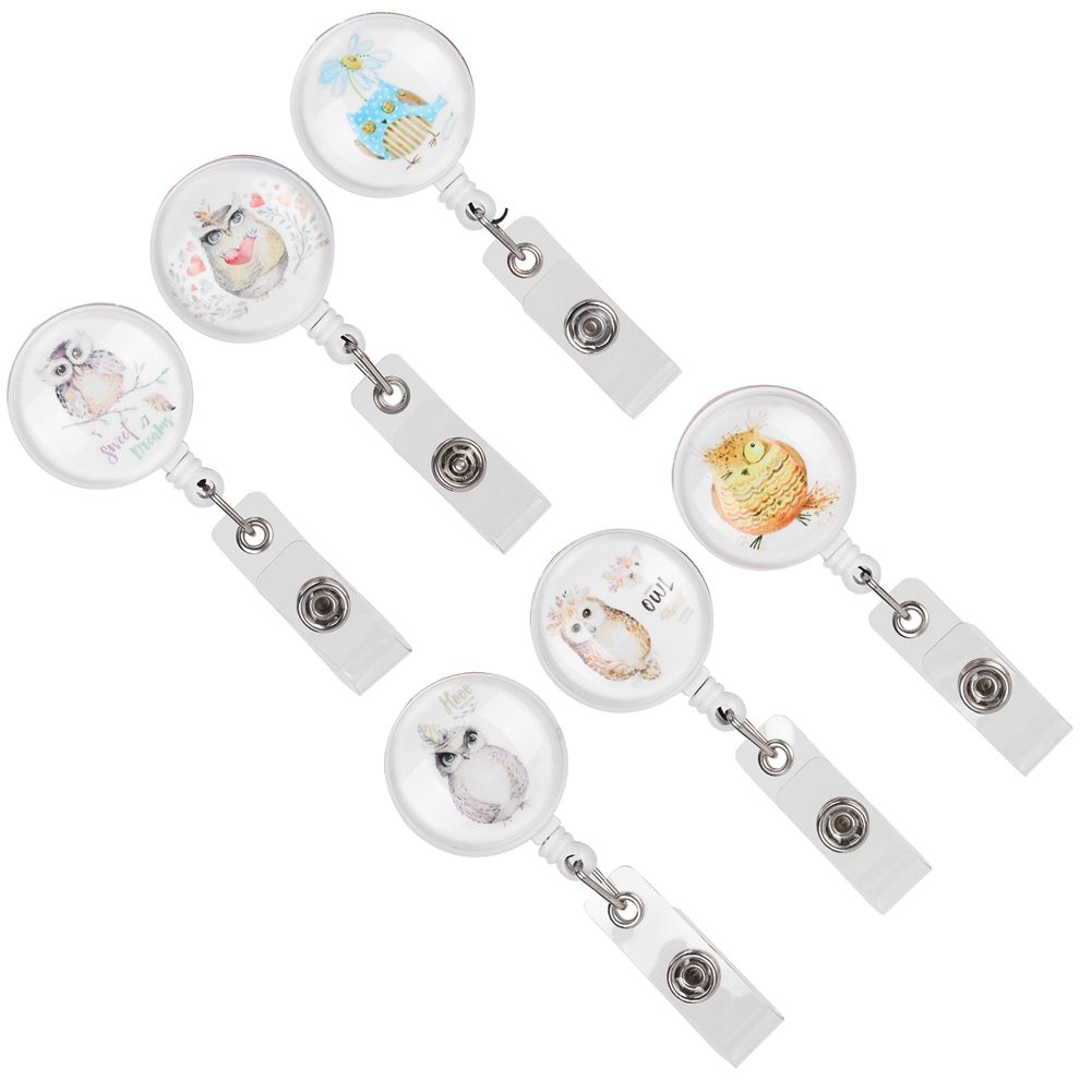 6pcs Retractable Badge Holder Cute Animal Pattern 360° Degree Rotating Clip view 6