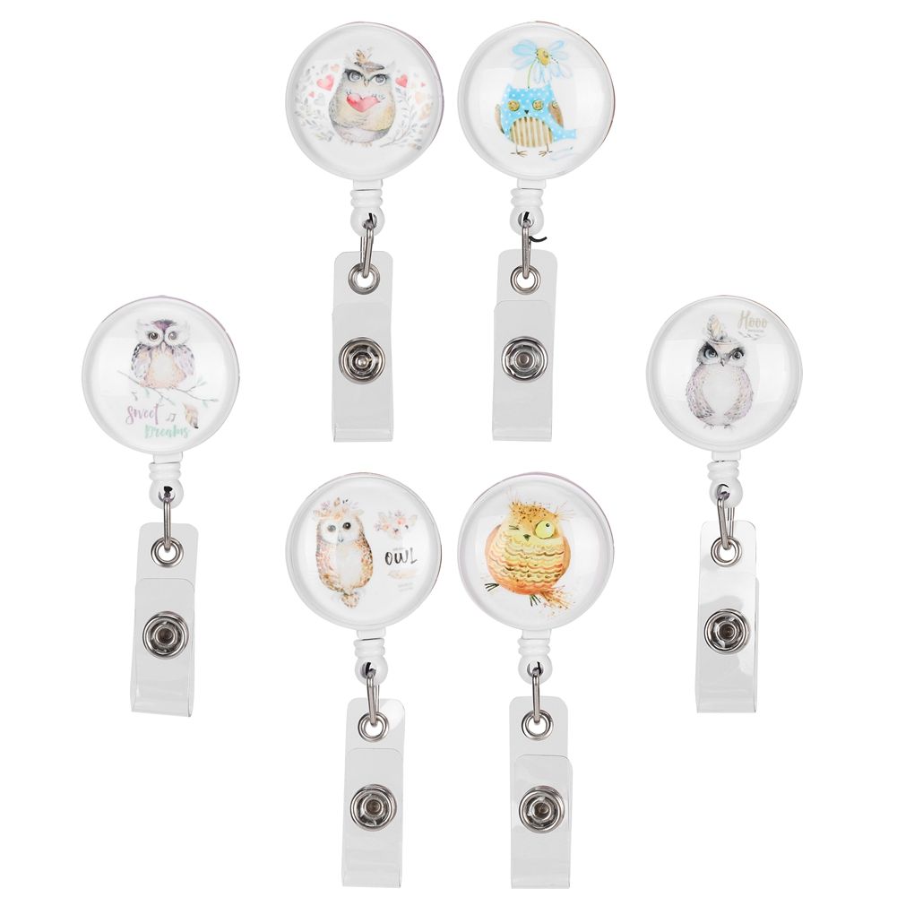 6pcs Retractable Badge Holder Cute Animal Pattern 360° Degree Rotating Clip view 7