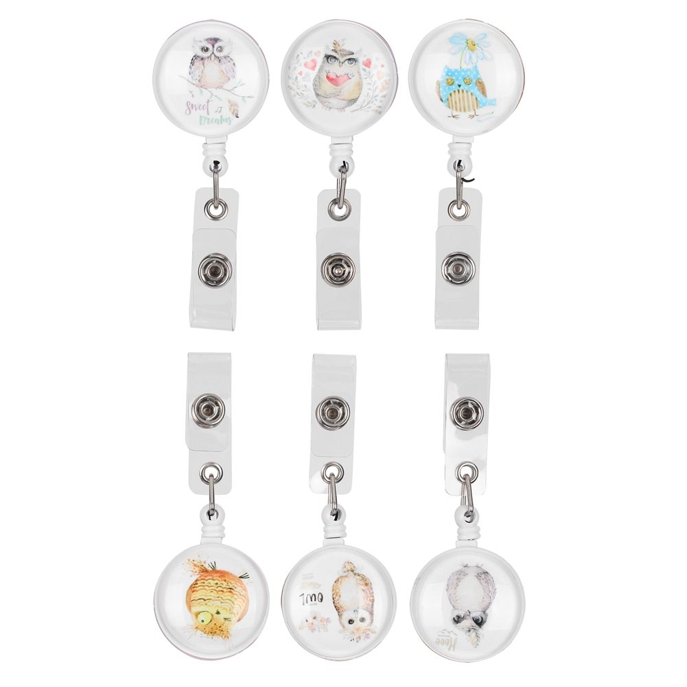 6pcs Retractable Badge Holder Cute Animal Pattern 360° Degree Rotating Clip view 8